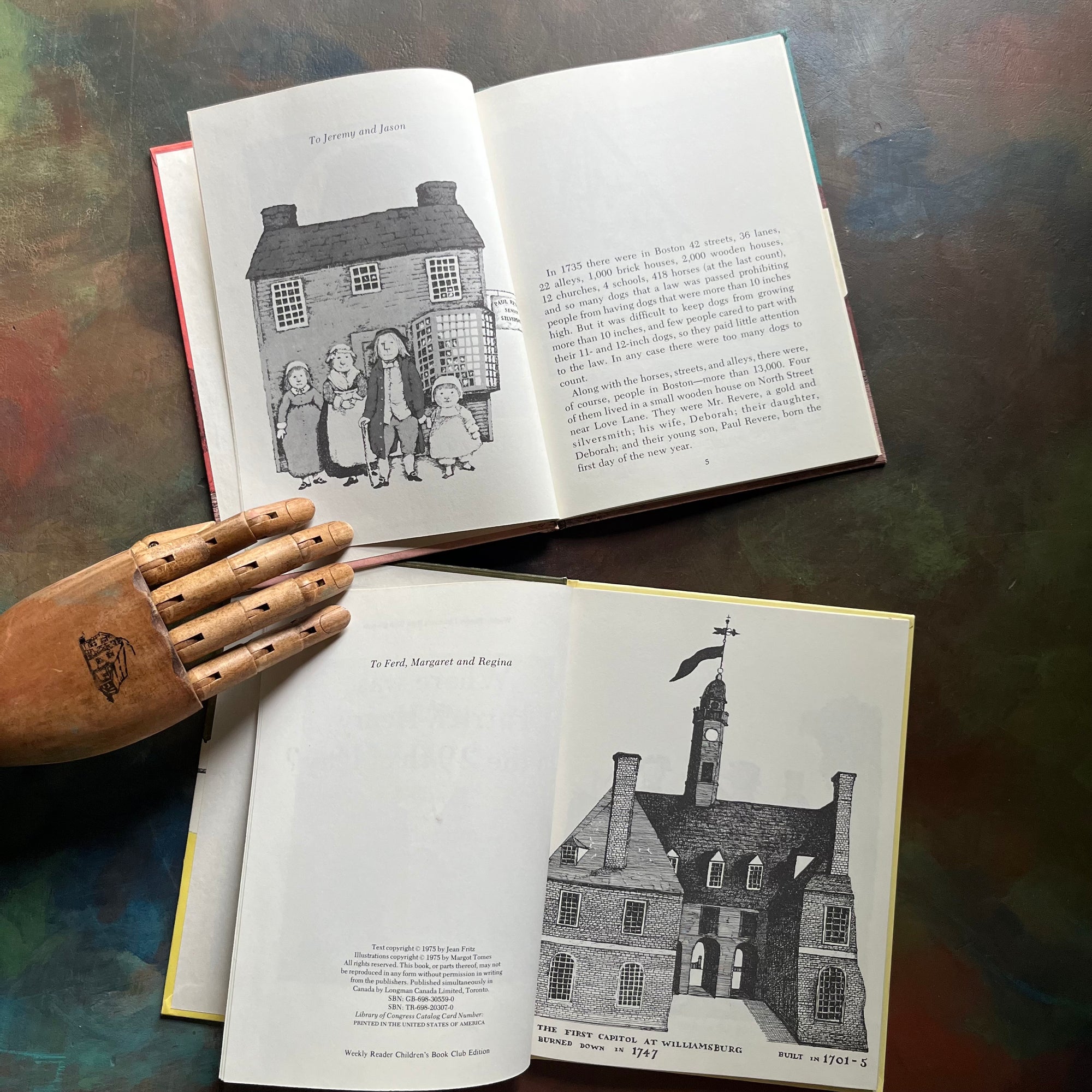 Pair of Jean Fritz Children's Picture Books with illustrations by Margot Tomes-Patrick Henry & Paul Revere-vintage children's history books-living history books-weekly reader books-view of the copyright pages