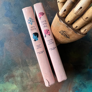 Pair of Junior Deluxe Editions written by Louisa May Alcott-Jack & Jill-Jo's Boys-vintage children's chapter books-view of the spines