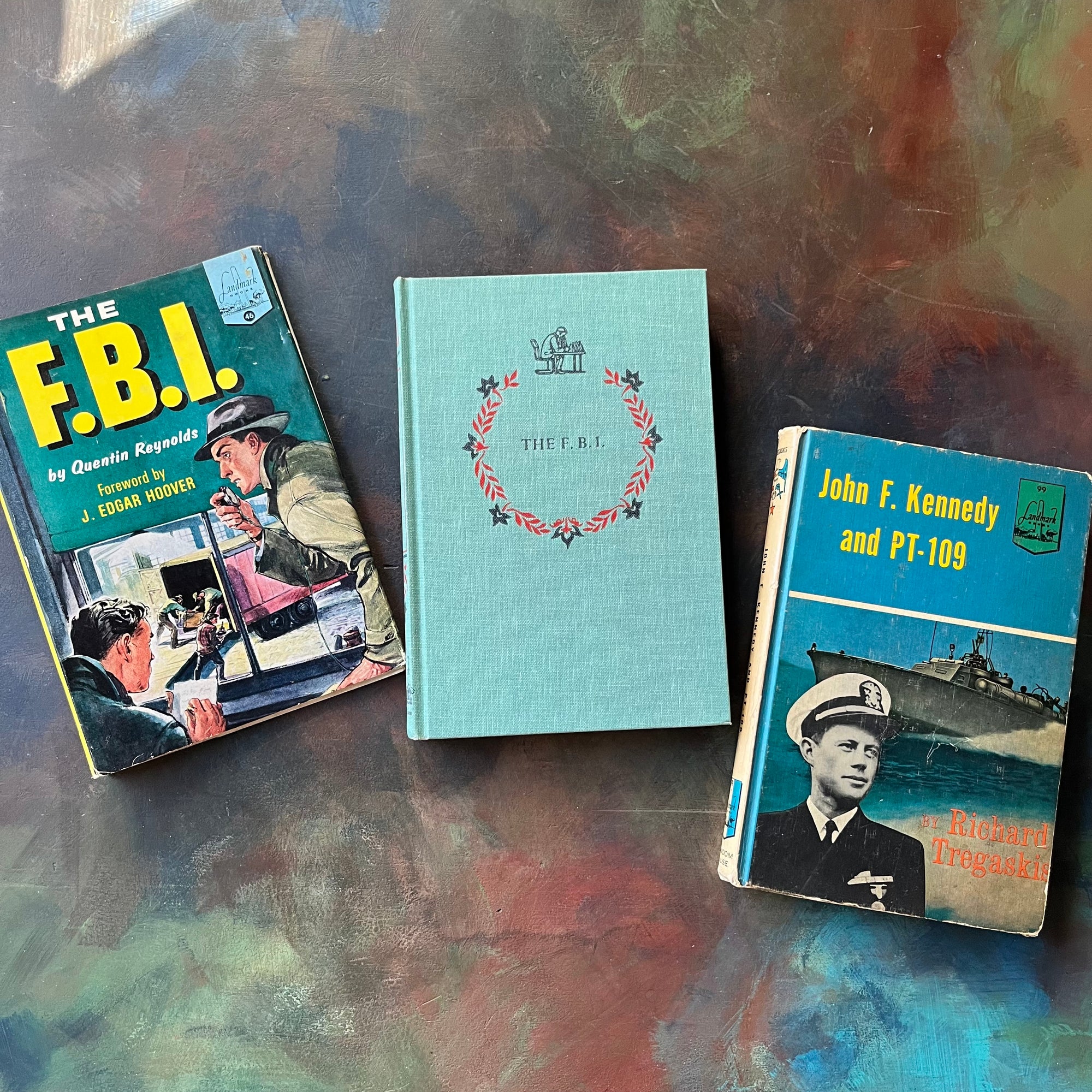 Pair of Landmark Series Books-The Story of The F.B.I.-John F. Kennedy and PT-109-vintage history books for children for sale-view of the front covers
