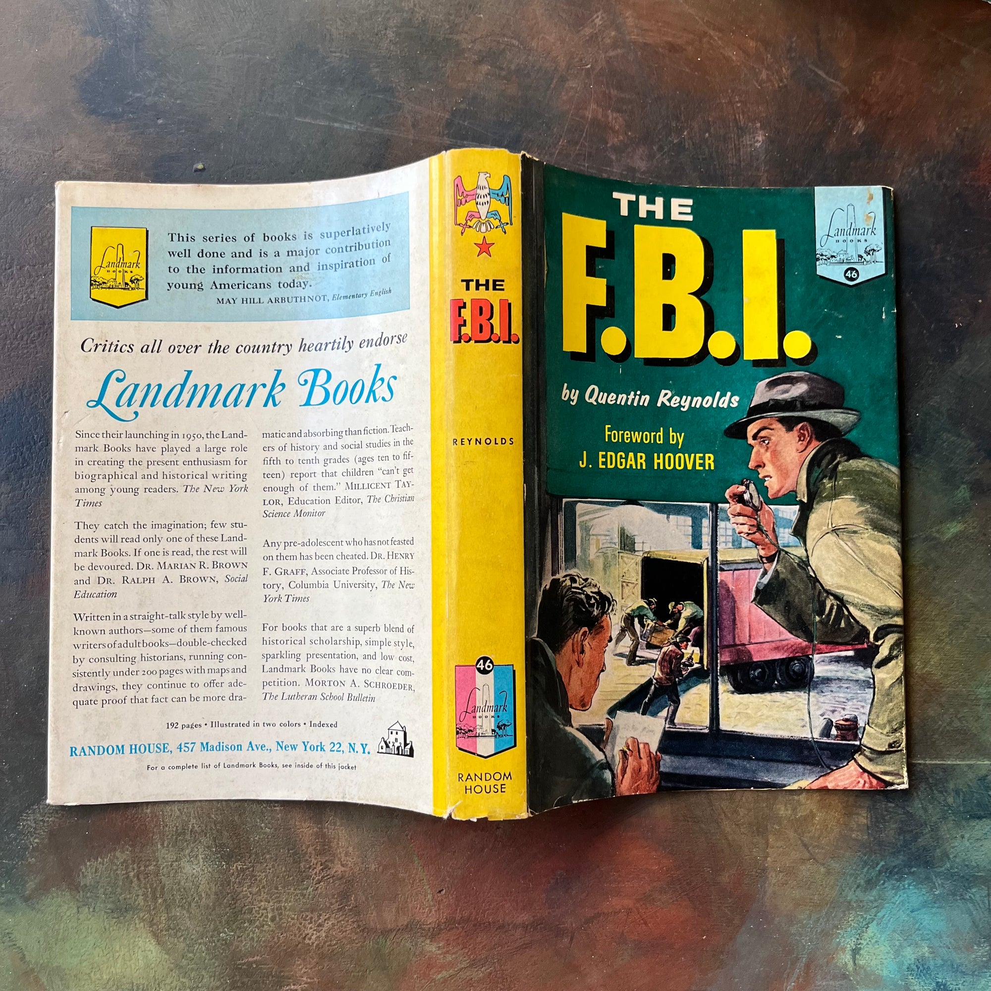 Pair of Landmark Series Books-The Story of The F.B.I.-John F. Kennedy and PT-109-vintage history books for children for sale-view of the outside of the dust jacket for The F.B.I.