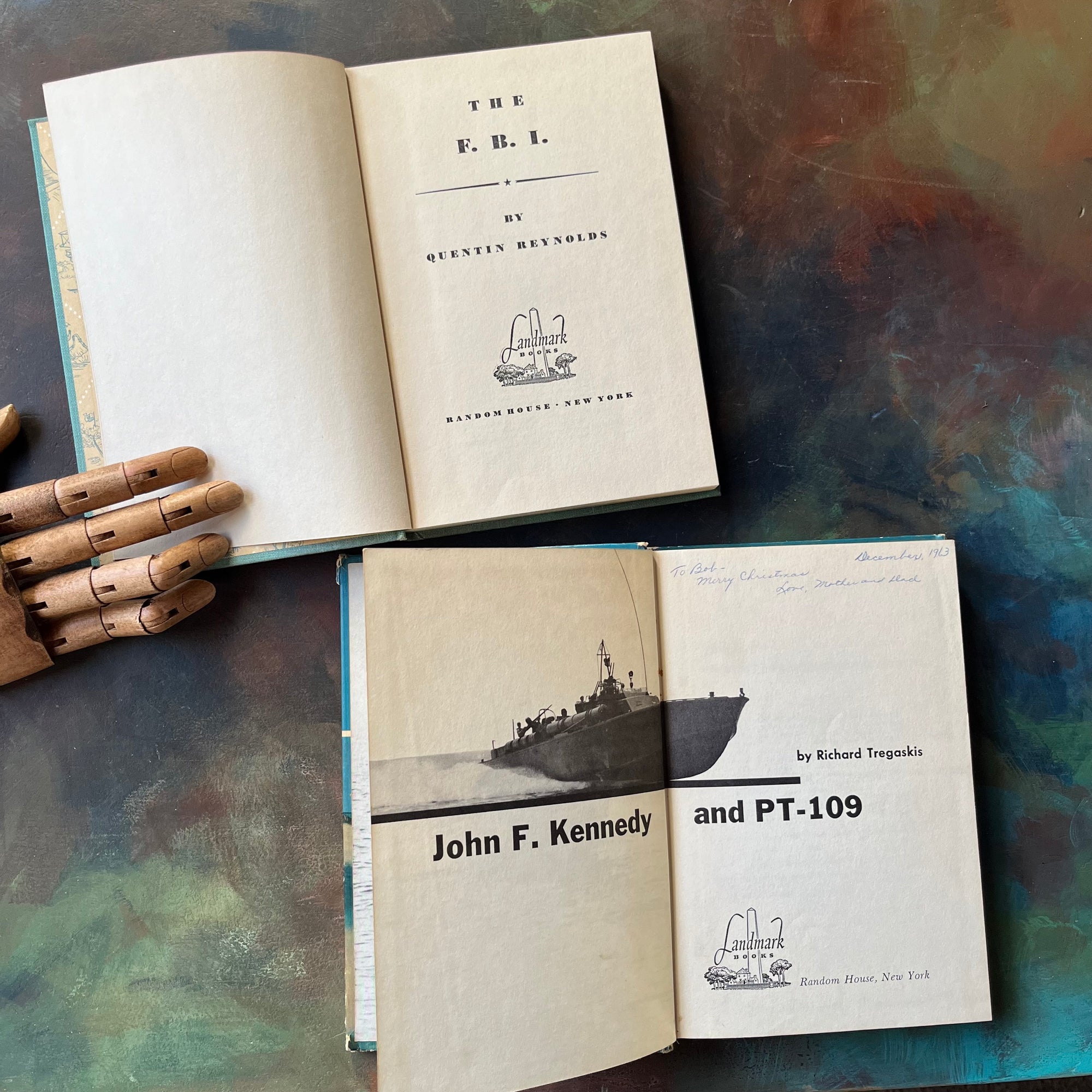 Pair of Landmark Series Books-The Story of The F.B.I.-John F. Kennedy and PT-109-vintage history books for children for sale-view of the title pages