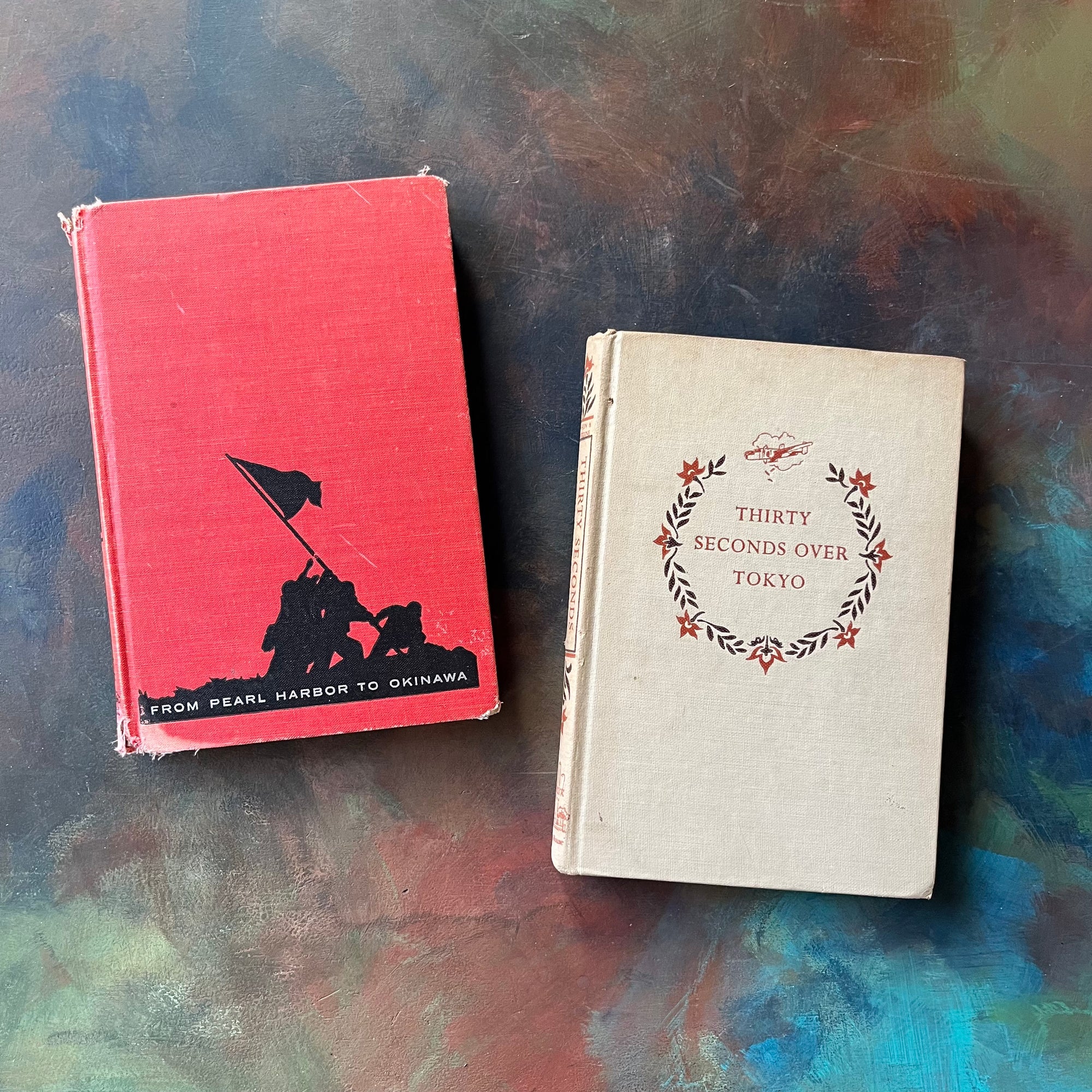 Pair of Landmark Series History Books-From Pearl Harbor to Okinawa-Thirty Seconds Over Tokyo-vintage children's books for sale-view of the front covers