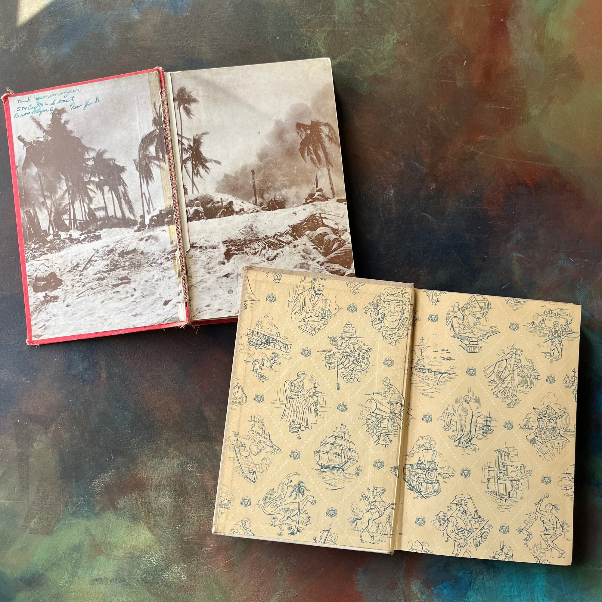 Pair of Landmark Series History Books-From Pearl Harbor to Okinawa-Thirty Seconds Over Tokyo-vintage children's books for sale-view of the front inside covers