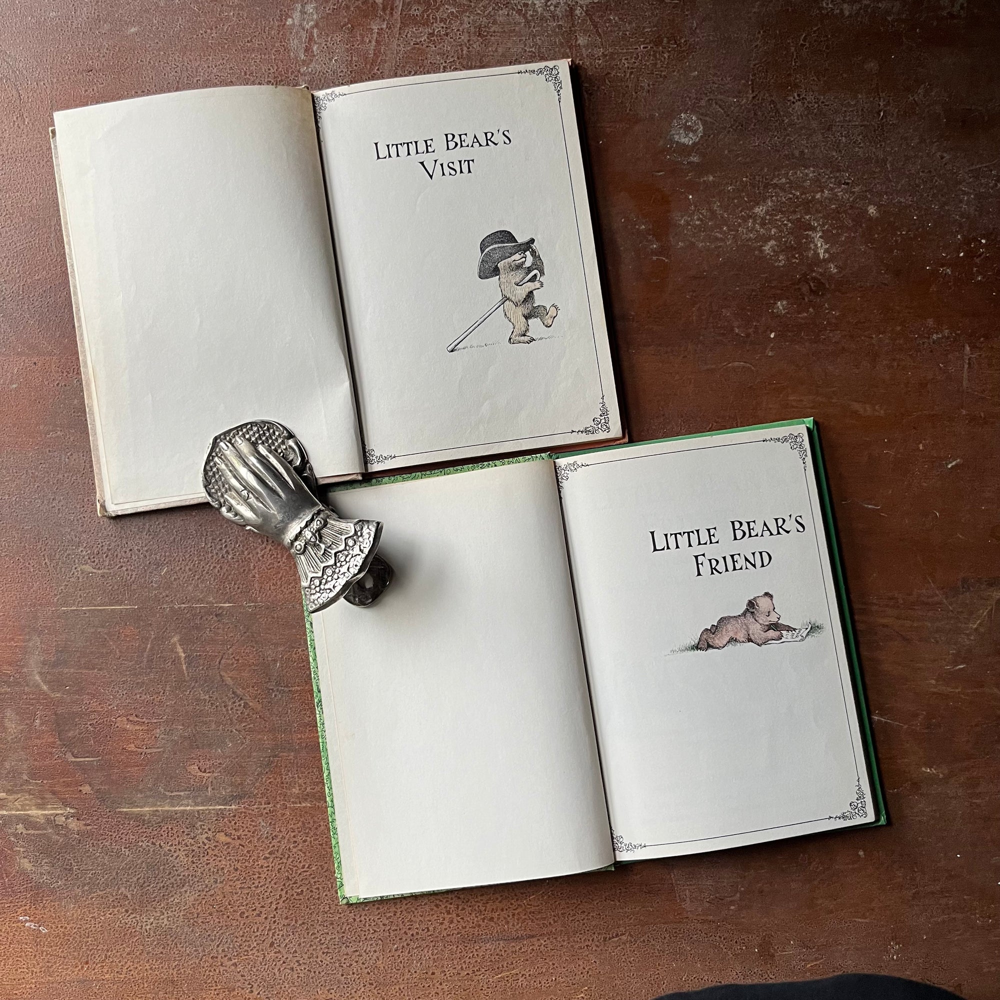vintage children's picture books, An I Can Read Book - Pair of Little Bear Books written by Else Holmelund Minarik with illustrations by Maurice Sendak - Little Bear's Visit and Little Bear's Friend - view of the half title pages