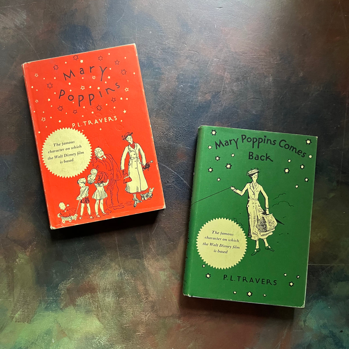 Pair of Mary Poppins Books Written by P. L. Travers with illustrations by Mary Shepard-Mary Poppins-Mary Poppins Comes Back-vintage children's chapter books-view of the dust jacket's front covers