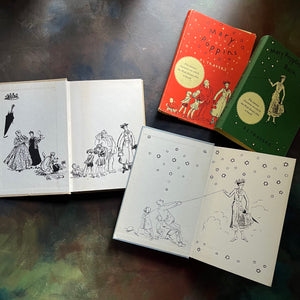 Pair of Mary Poppins Books Written by P. L. Travers with illustrations by Mary Shepard-Mary Poppins-Mary Poppins Comes Back-vintage children's chapter books-view of the inside covers