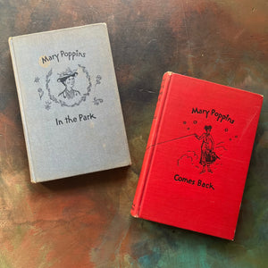 Pair of Mary Poppins Books Written by P. L. Travers with illustrations by Mary Shepard-Mary Poppins in the Park and Mary Poppins Comes Back-vintage children's classics-view of the clothbound front covers