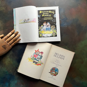 Pair of Raggedy Ann Books and Andy Books written by Johnny Gruelle-Raggedy Ann's Lucky Pennies-Beloved Belindy-classic children's books-view of the title pages and frontispieces