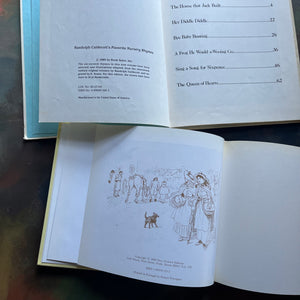 Pair of Randolph Caldecott Books-Favorite Nursery Rhymes-Ride A Cock Horse to Banbury Cross and A Farmer Went Trotting Upon His Grey Mare-vintage children's books-view of the copyright pages