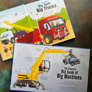 Pair of Usborne Books-The Big Book of Big Trucks and Some Little Ones Too-Big Book of Big Machines and Some Little Ones Too-picture books for kids-view of the title pages