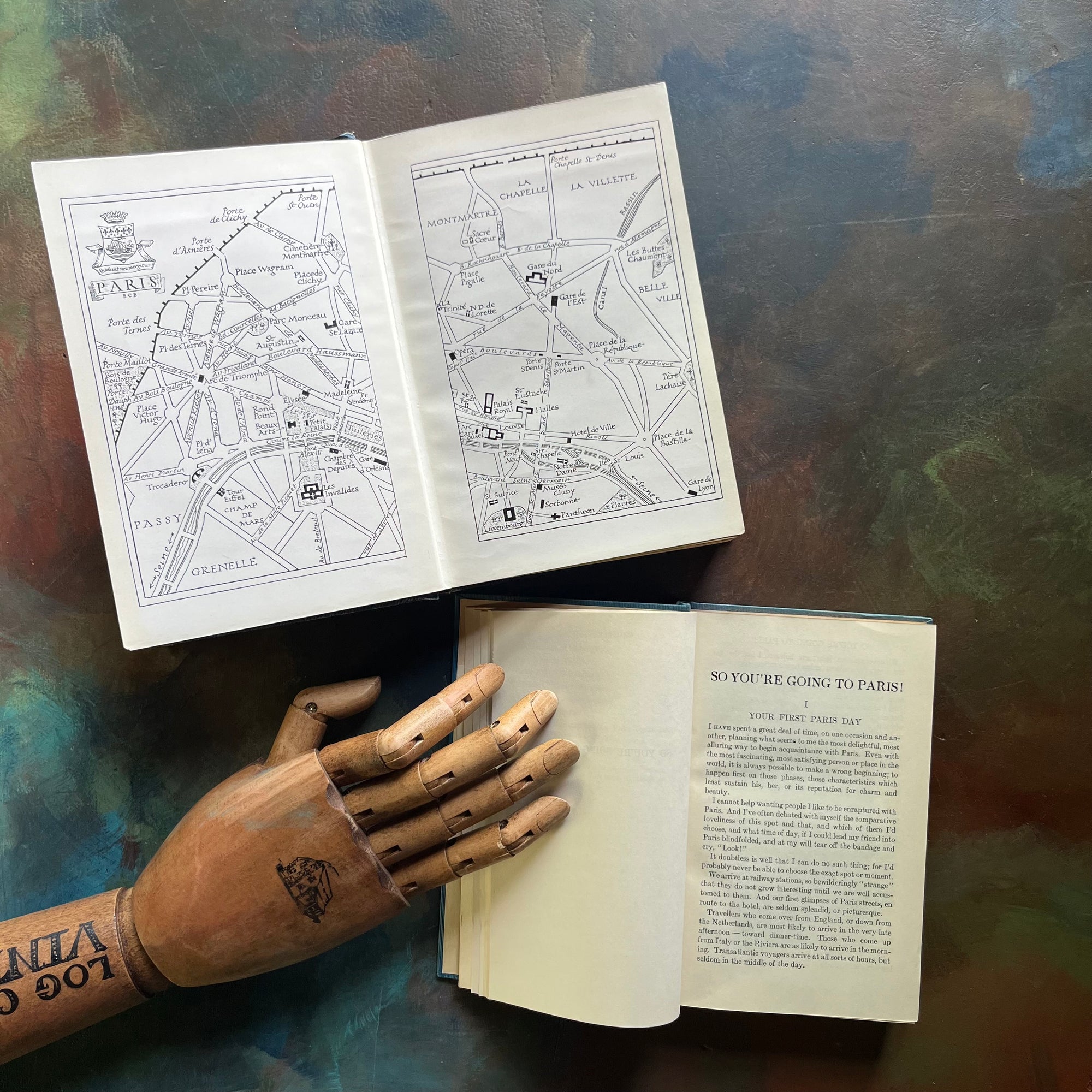 Pair of Vintage Books About Traveling in Paris-So You're Going to Paris & A Wanderer in Paris-vintage travel books-Paris, France-view of the maps & content