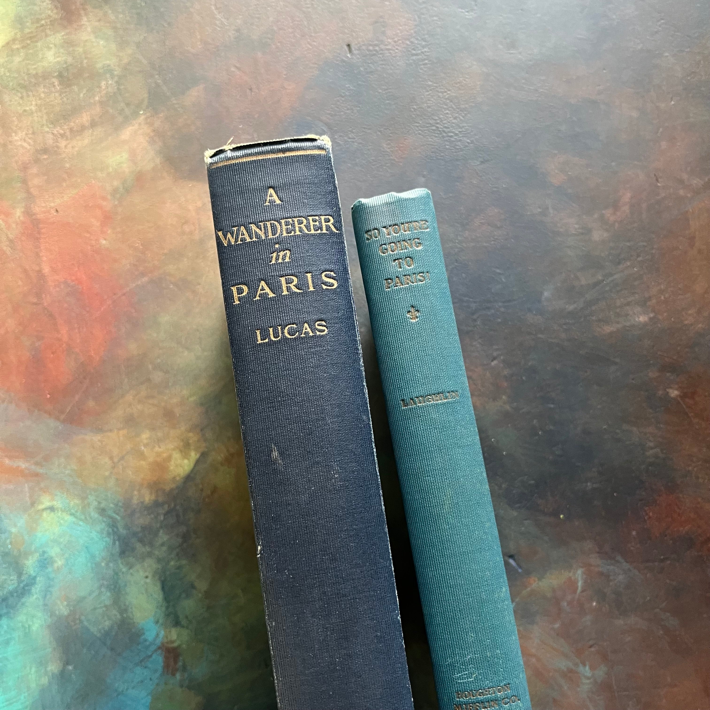 Pair of Vintage Books About Traveling in Paris-So You're Going to Paris & A Wanderer in Paris-vintage travel books-Paris, France-view of the spines