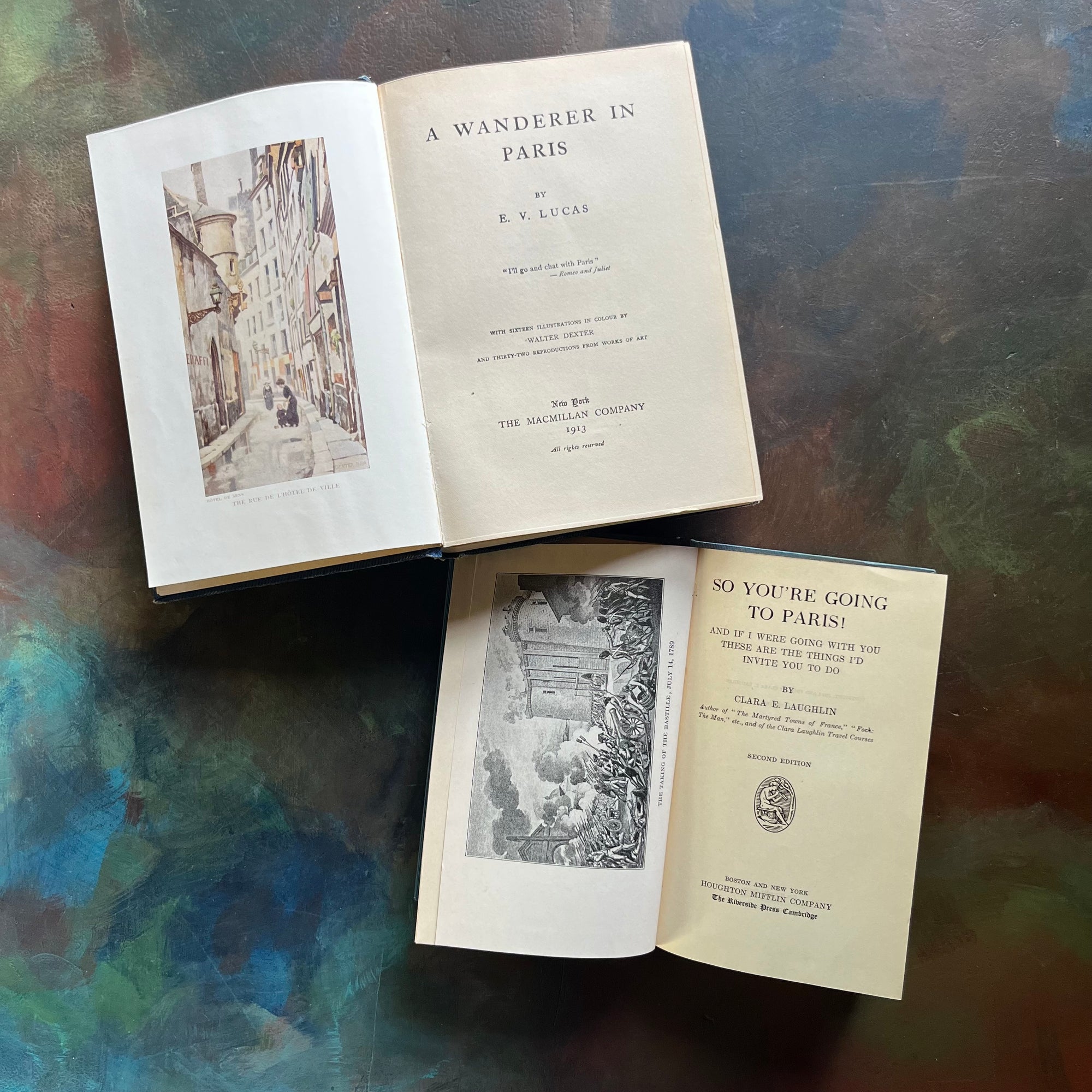 Pair of Vintage Books About Traveling in Paris-So You're Going to Paris & A Wanderer in Paris-vintage travel books-Paris, France-view of the title pages