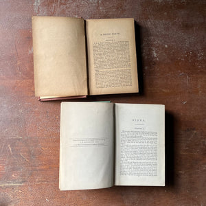 antique books, antique fiction books - Pair of books written by Ouida-A House Party (an Arlington Edition) & Signa - view of the copyright pages