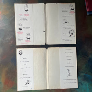 Pair of first edition Eloise Books by Kay Thompson-Eloise (6th Printing)-Eloise in Paris (3rd Printing)-Hilary Knight-vintage children's picture books-view of the dust jackets inside flaps