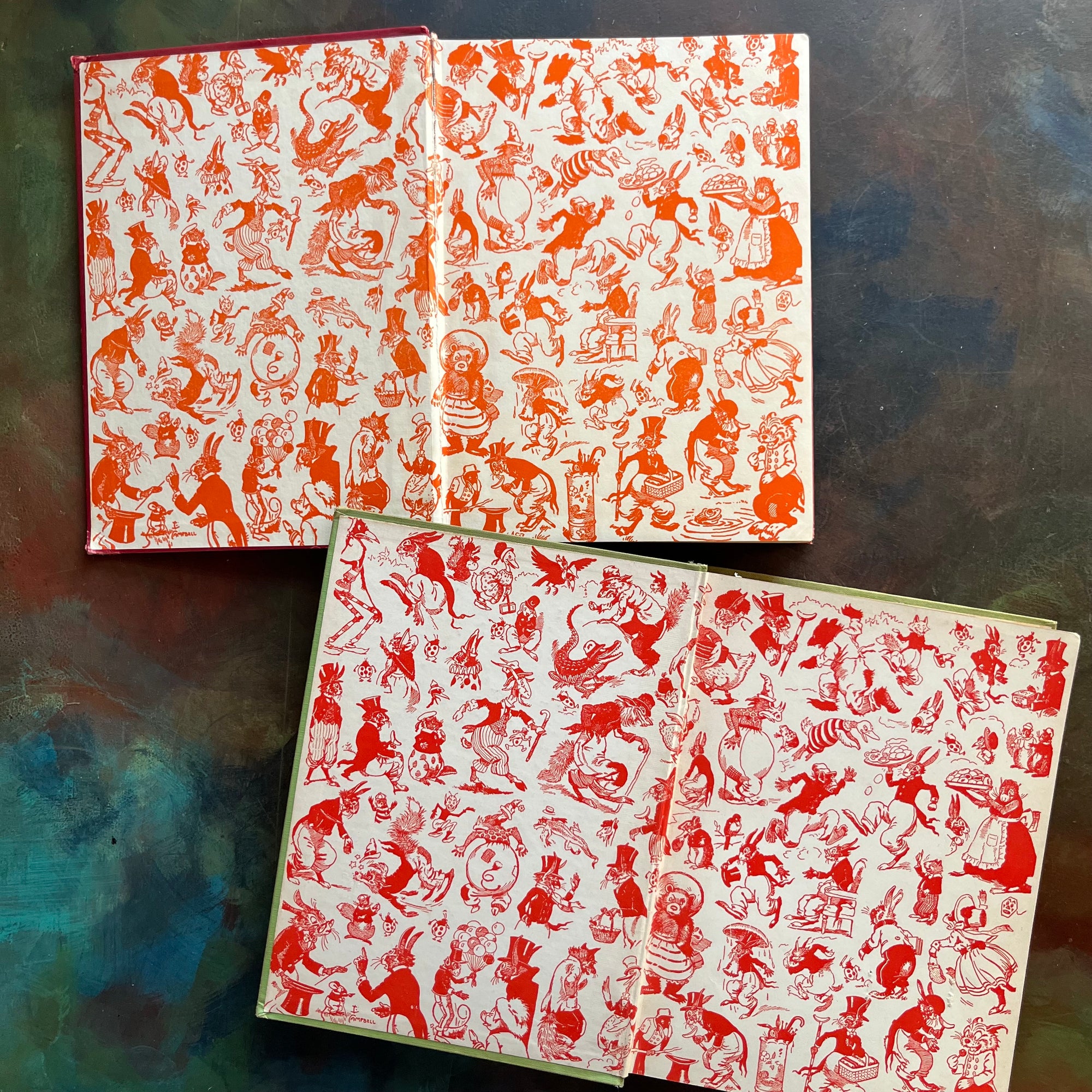 Pair of storybooks written by Howard R. Garis-Uncle Wiggily's Picture Book and Uncle Wiggily's Story Book-vintage children's chapter books-read aloud favorites-view of the inside covers