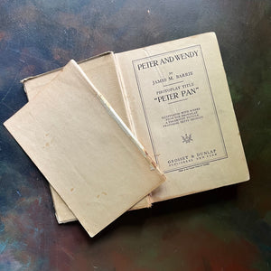 Peter Pan The Story of Peter and Wendy by James M. Barrie- Grosset & Dunlap Edition-classic children's literature-children's classic-view of the title page