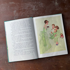 Peter Pan by J. M. Barrie with illustrations by Marjorie Torrey-A 1957 Random House Book-view of the first full-page, color illustration showing the Darling children along with their mother