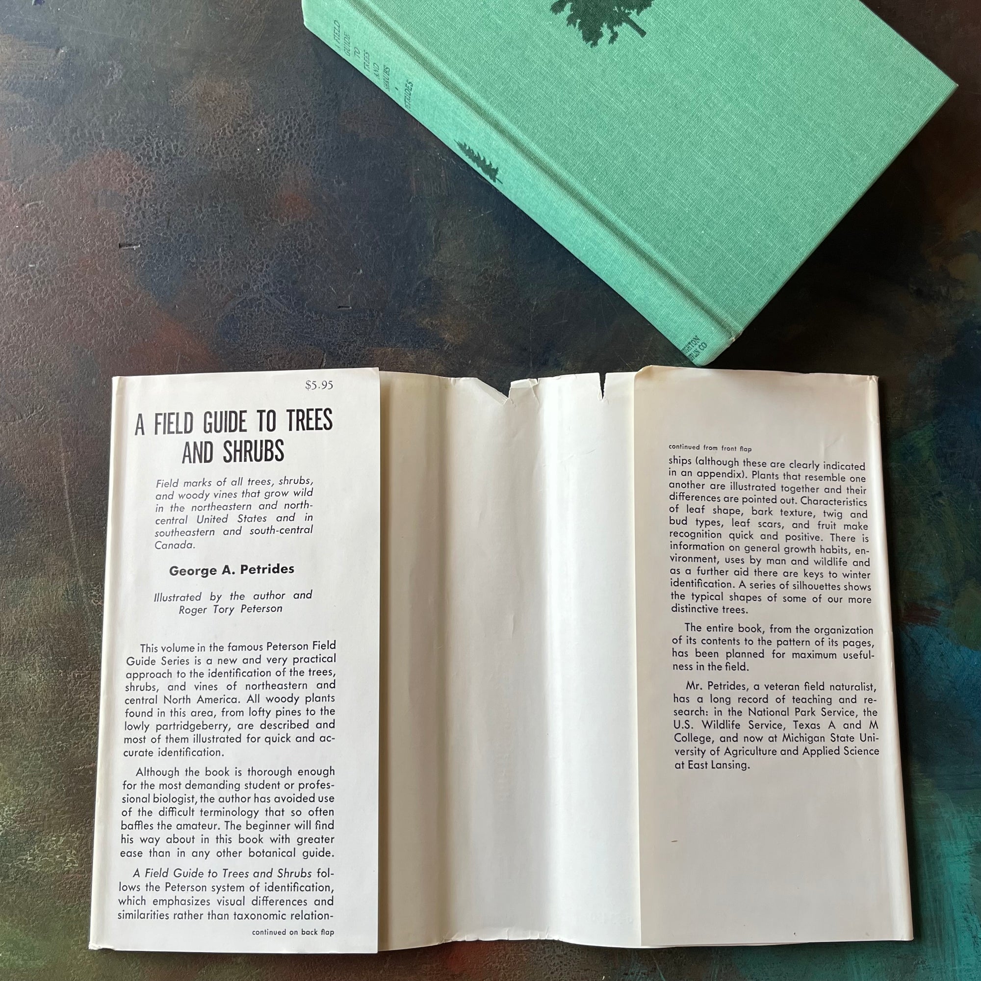 Peterson Field Guide Series-A Field Guide to Trees & Shrubs-Written by George A. Petrides-vintage nature guide-view of the dust jacket's inside flaps