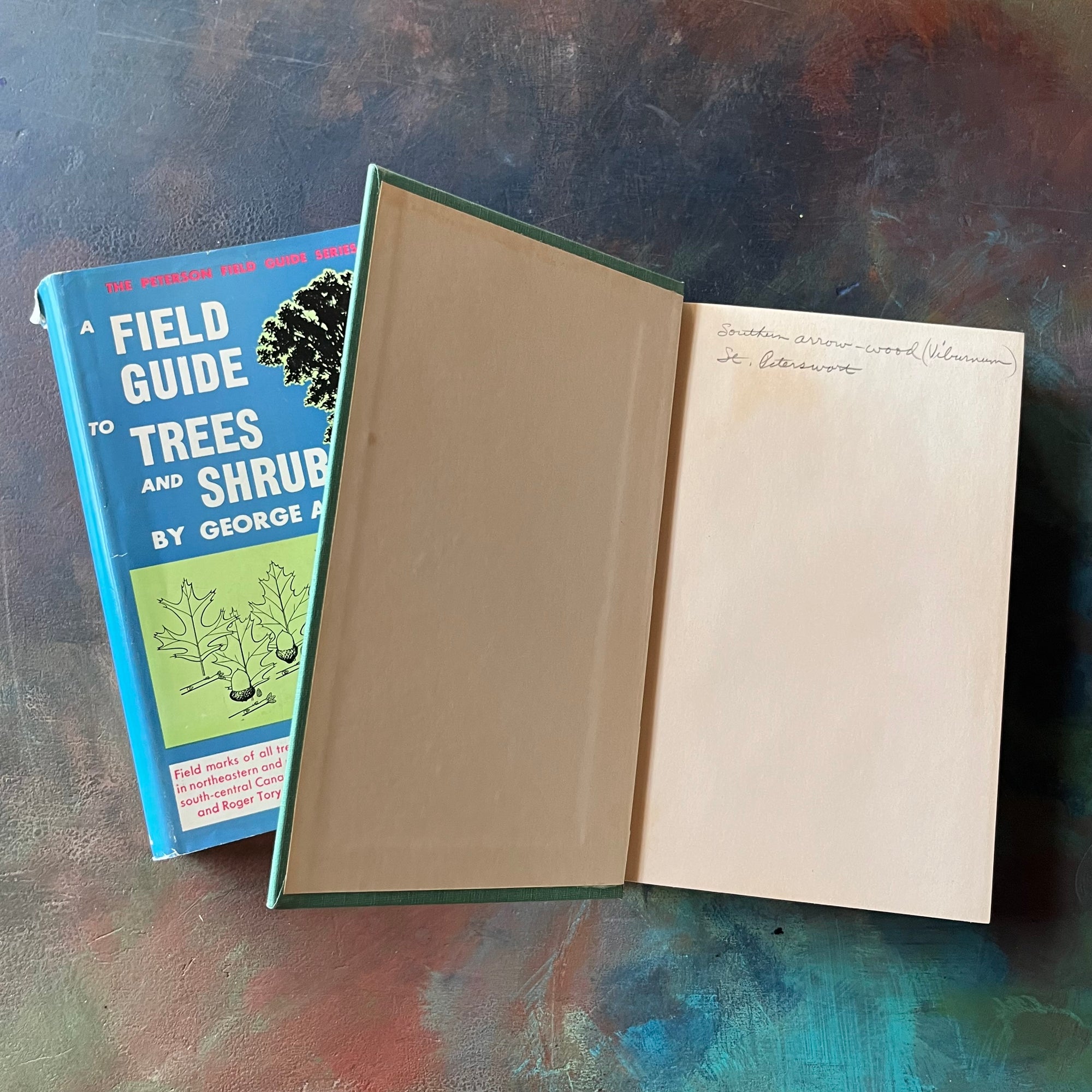 Peterson Field Guide Series-A Field Guide to Trees & Shrubs-Written by George A. Petrides-vintage nature guide-view of the inside cover