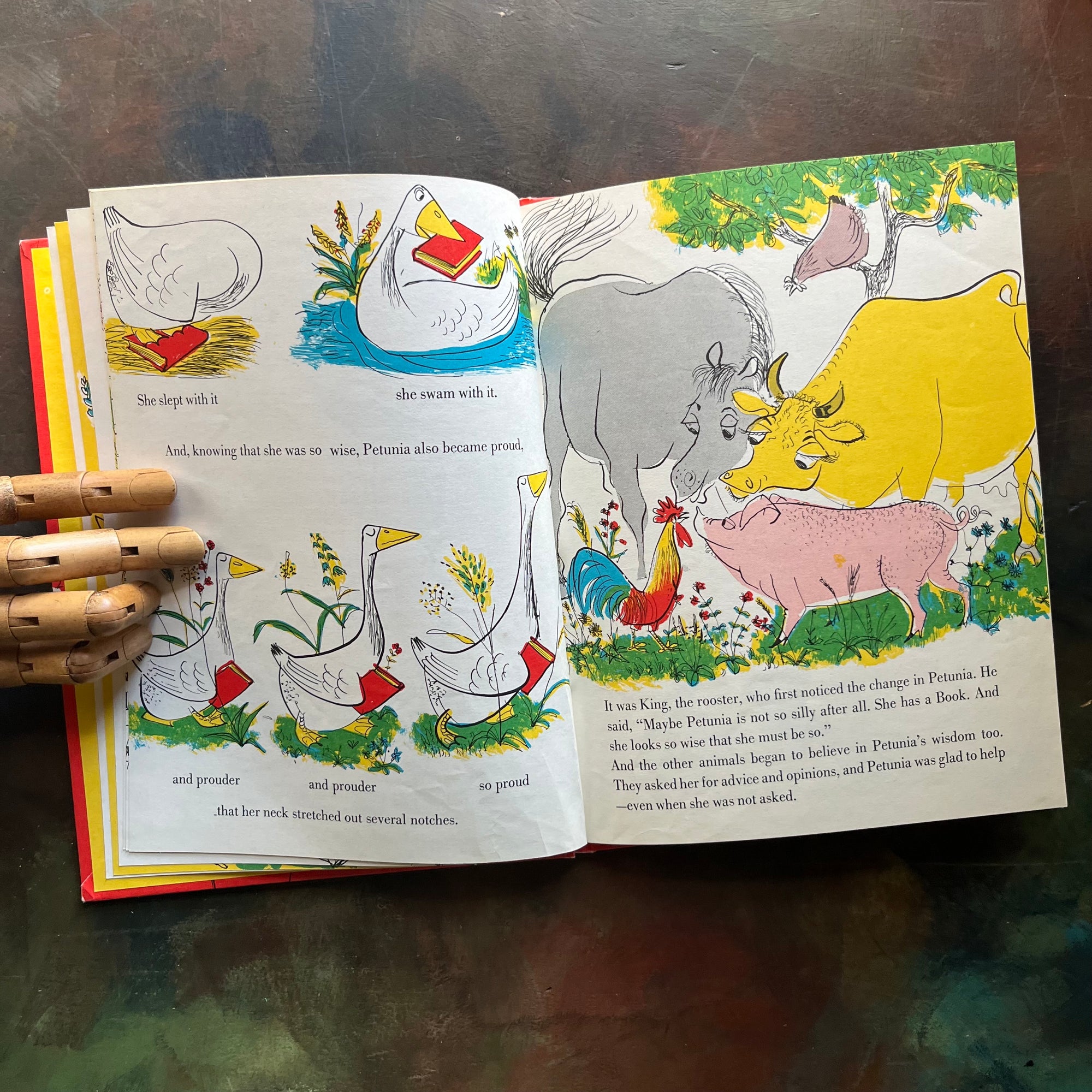Petunia- written and illustrated by Roger-Duvoisin-vintage 1950's children's picture book-view of the color illustrations