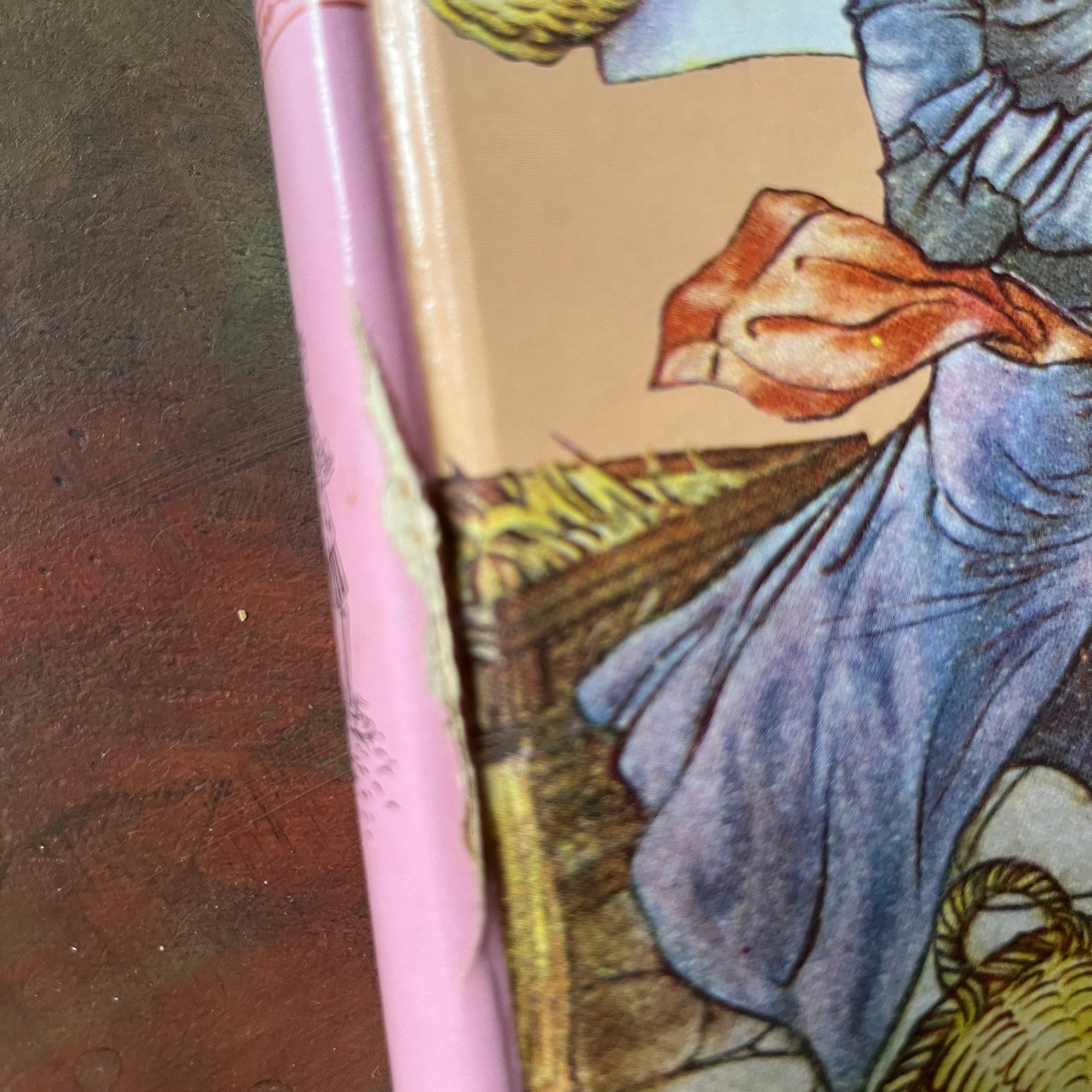 Pinocchio written by Carlo Collodi with illustrations by Charles Folkard-1987 Longmeadow Pres Edition-classic children's literature-vintage children's chapter book-view of the condition of the spine