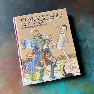Pinocchio written by Carlo Collodi with illustrations by Charles Folkard-1987 Longmeadow Pres Edition-classic children's literature-vintage children's chapter book-view of the front cover