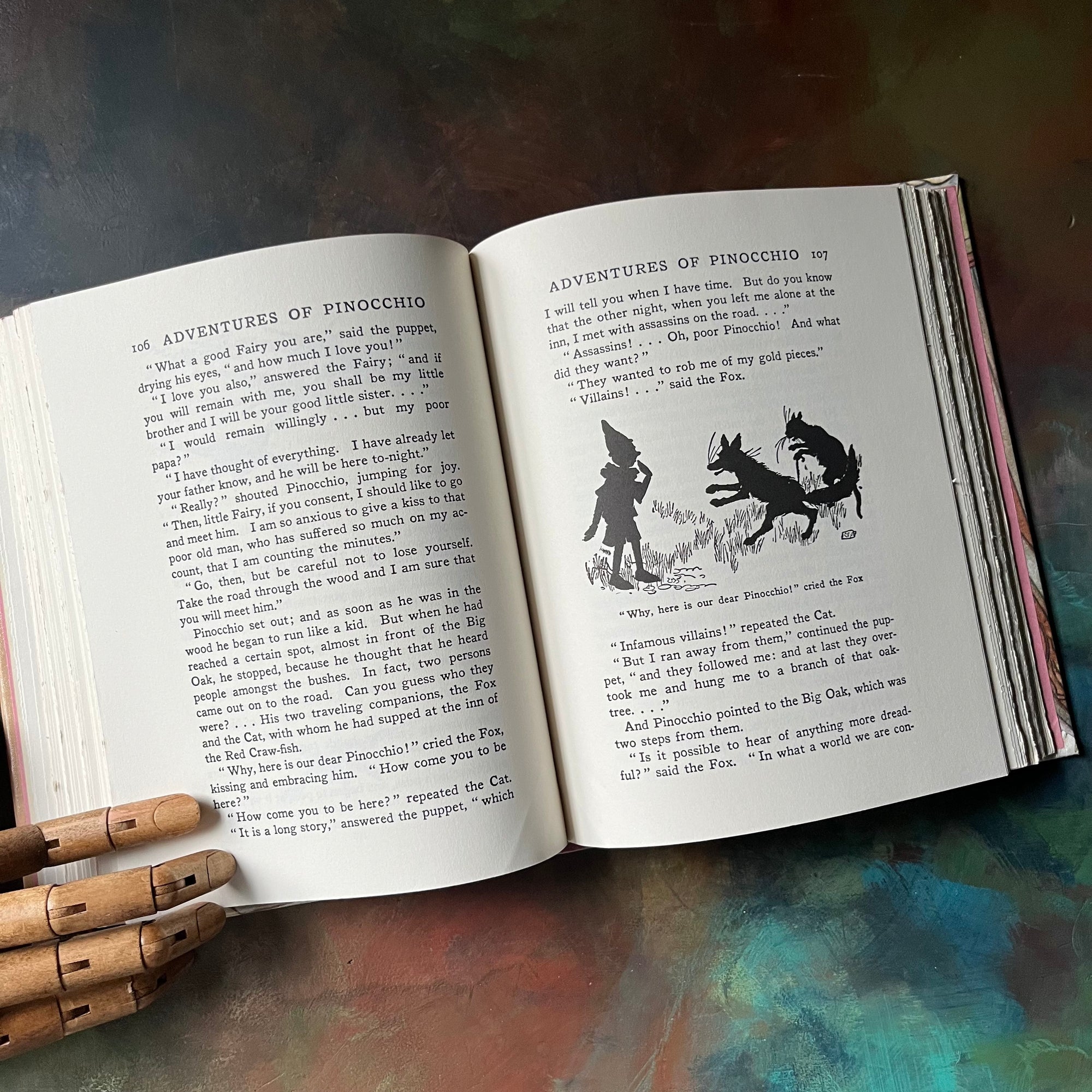 Pinocchio written by Carlo Collodi with illustrations by Charles Folkard-1987 Longmeadow Pres Edition-classic children's literature-vintage children's chapter book-view of the black & white illustrations