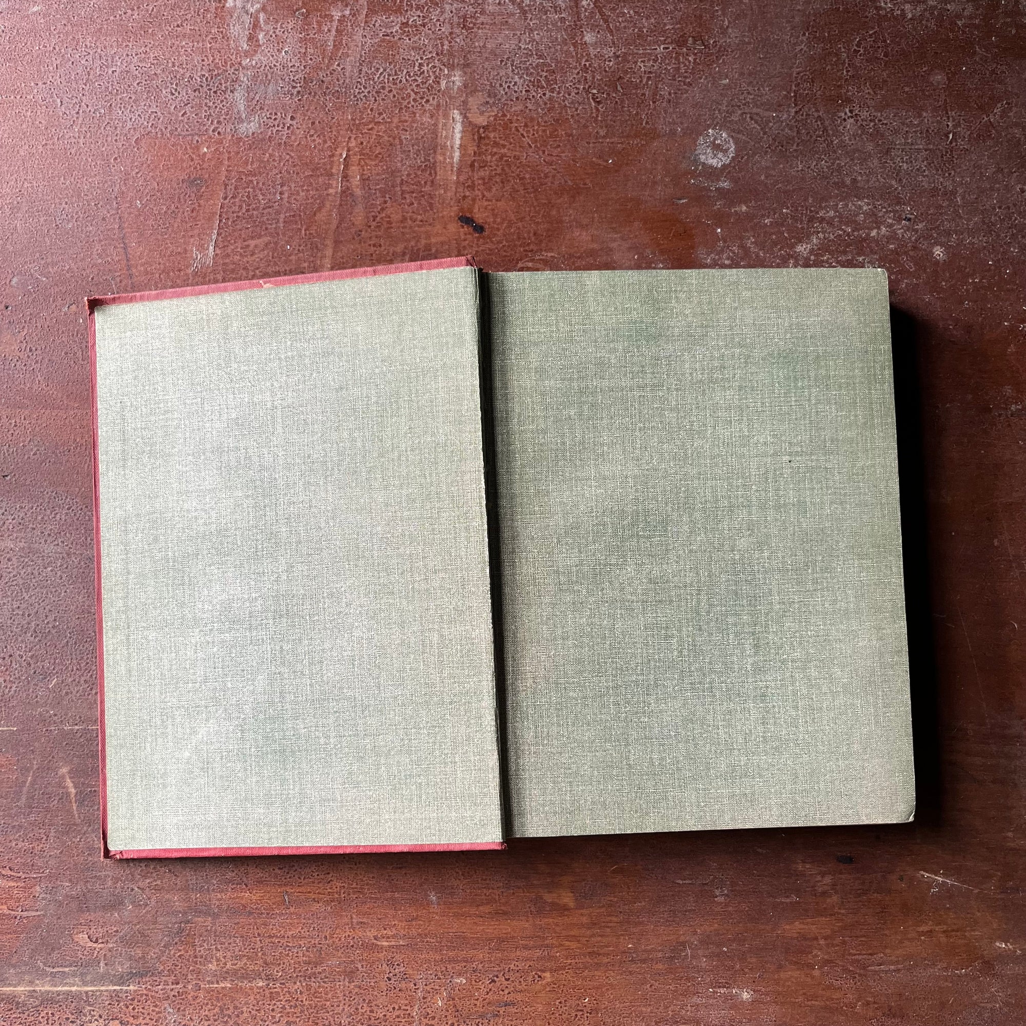 vintage children's chapter books - Pioneer Stories Every Child Should Know Leatherstocking Tales written by J. Fenimore Cooper - view of the inside cover in a marbled green design
