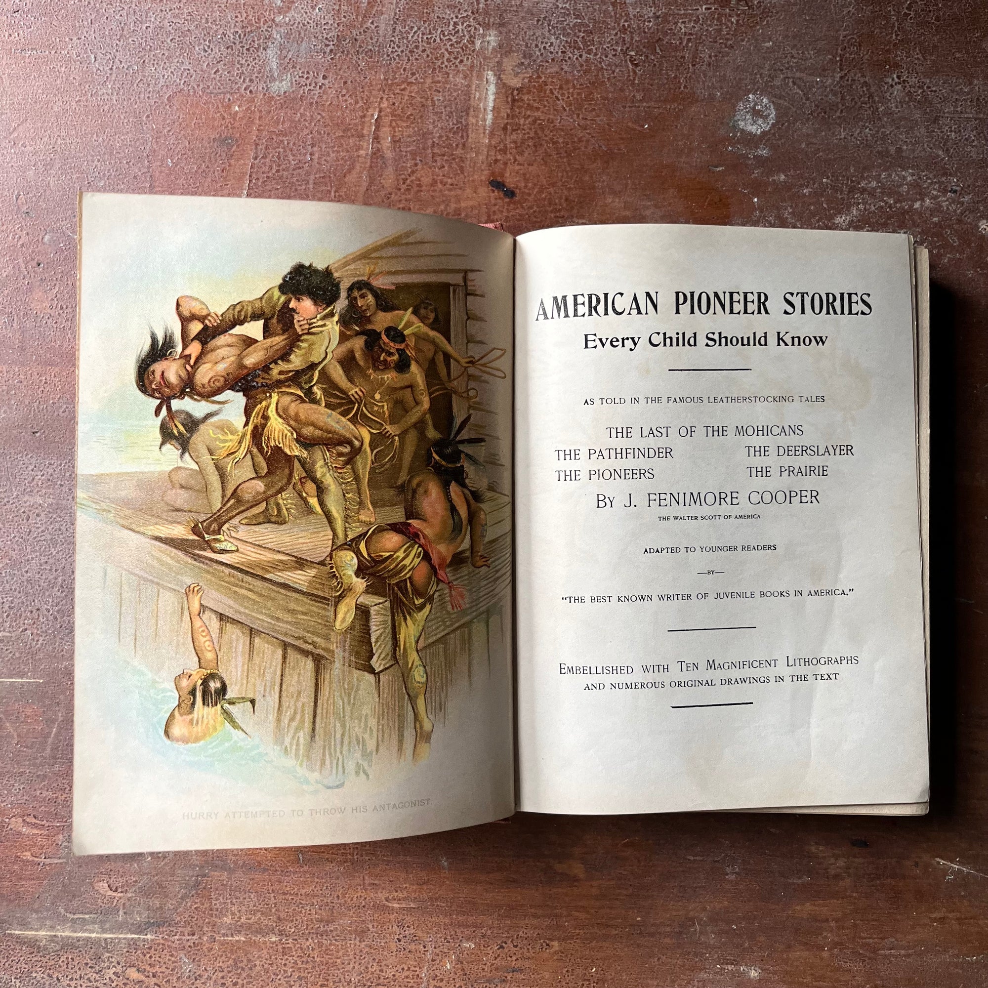 vintage children's chapter books - Pioneer Stories Every Child Should Know Leatherstocking Tales written by J. Fenimore Cooper - view of the title page