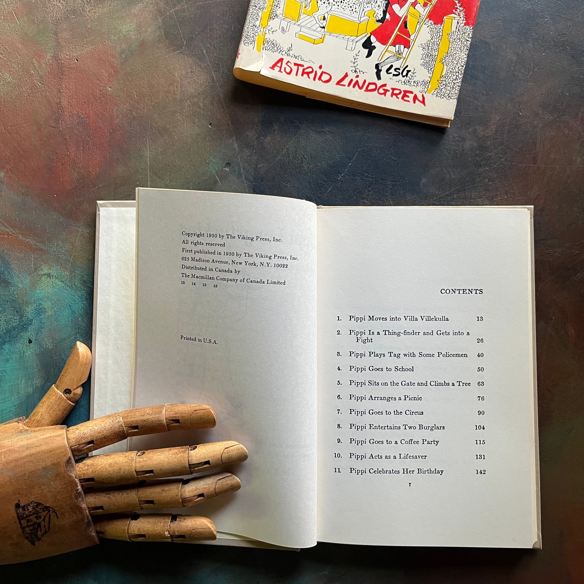 Pippi Longstocking by Astrid Lindgren-1950 book club edition with dust jacket-vintage children's book-read aloud favorite-view of the copyright & contents pages