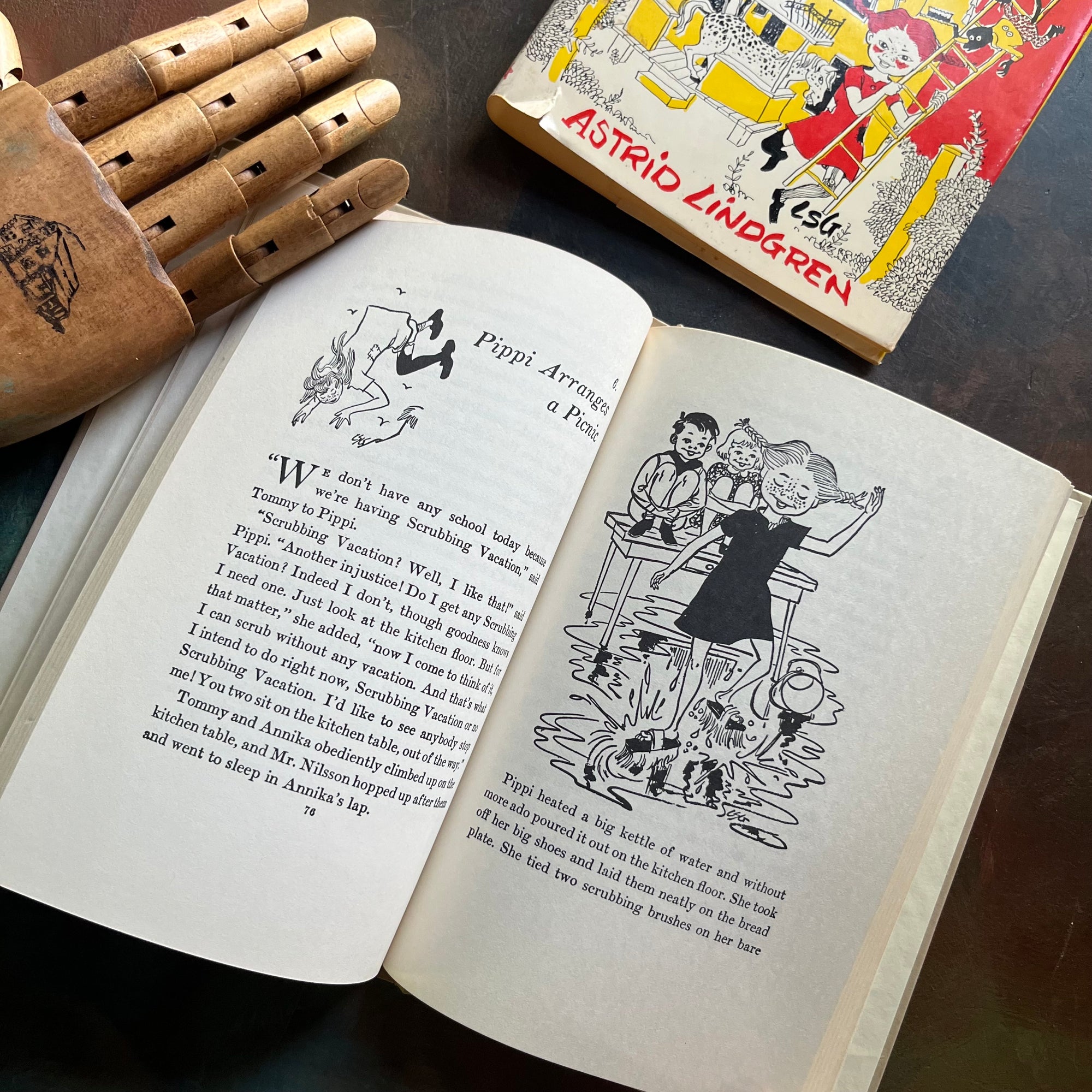 Pippi Longstocking by Astrid Lindgren-1950 book club edition with dust jacket-vintage children's book-read aloud favorite-view of the illustrations