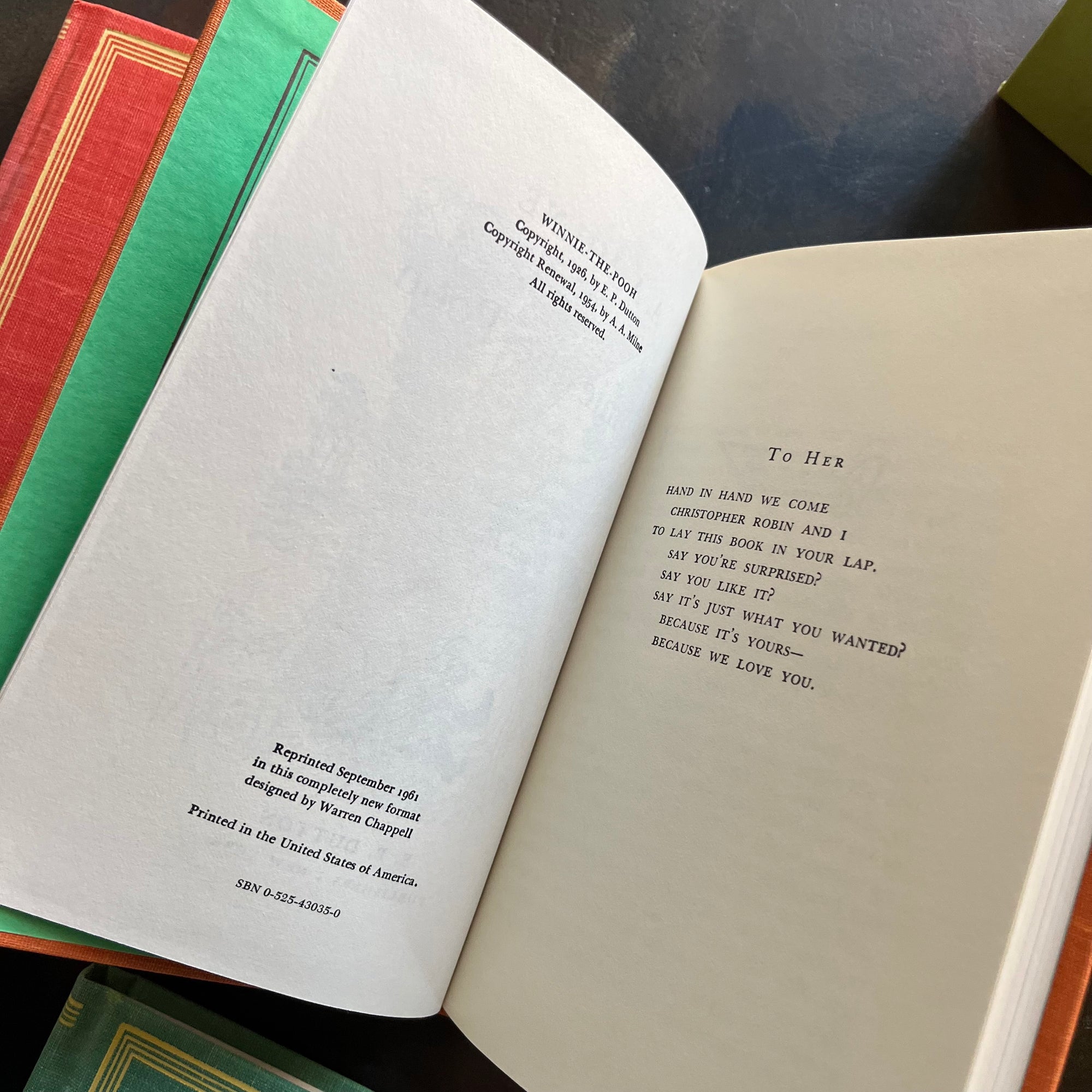 Pooh's Library - Winnie the Pooh Box Set-A. A. Milne-E. H. Shepard-read aloud revival books-vintage children's short stories-view of the copyright & dedication page