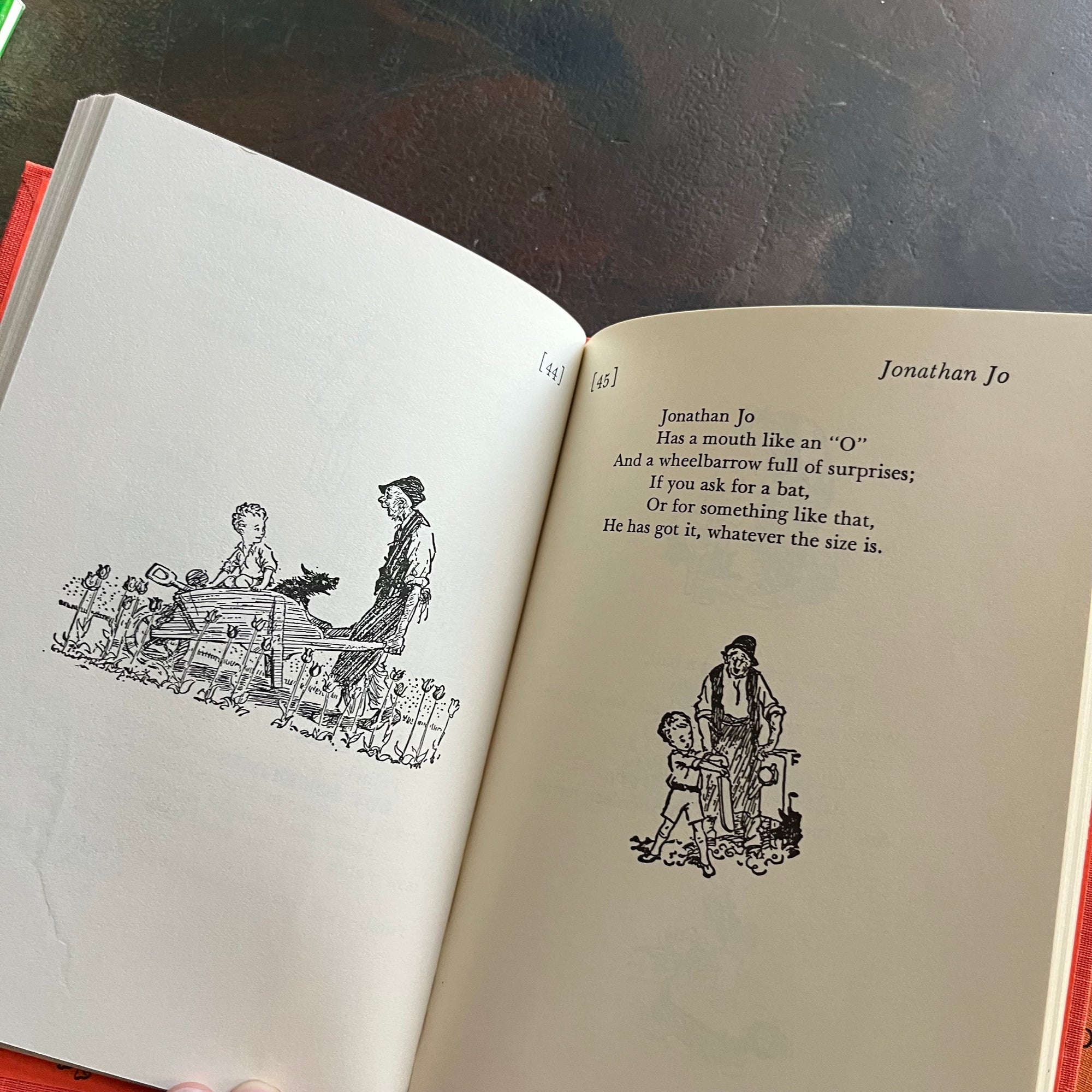 Pooh's Library - Winnie the Pooh Box Set-A. A. Milne-E. H. Shepard-read aloud revival books-vintage children's short stories-view of two illustrations from the Poem Jonathan Joe in When We Were Very Young
