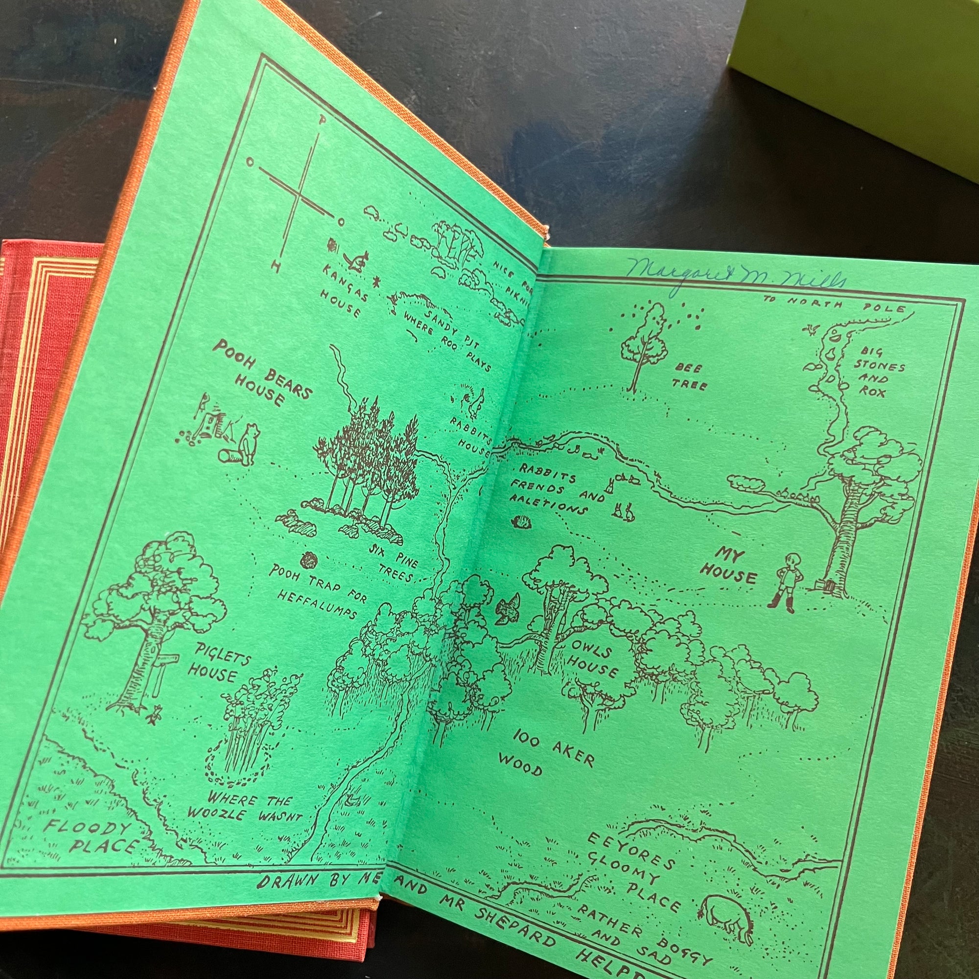 Pooh's Library - Winnie the Pooh Box Set-A. A. Milne-E. H. Shepard-read aloud revival books-vintage children's short stories-view of the inside cover showing a map of the 100 acre wood