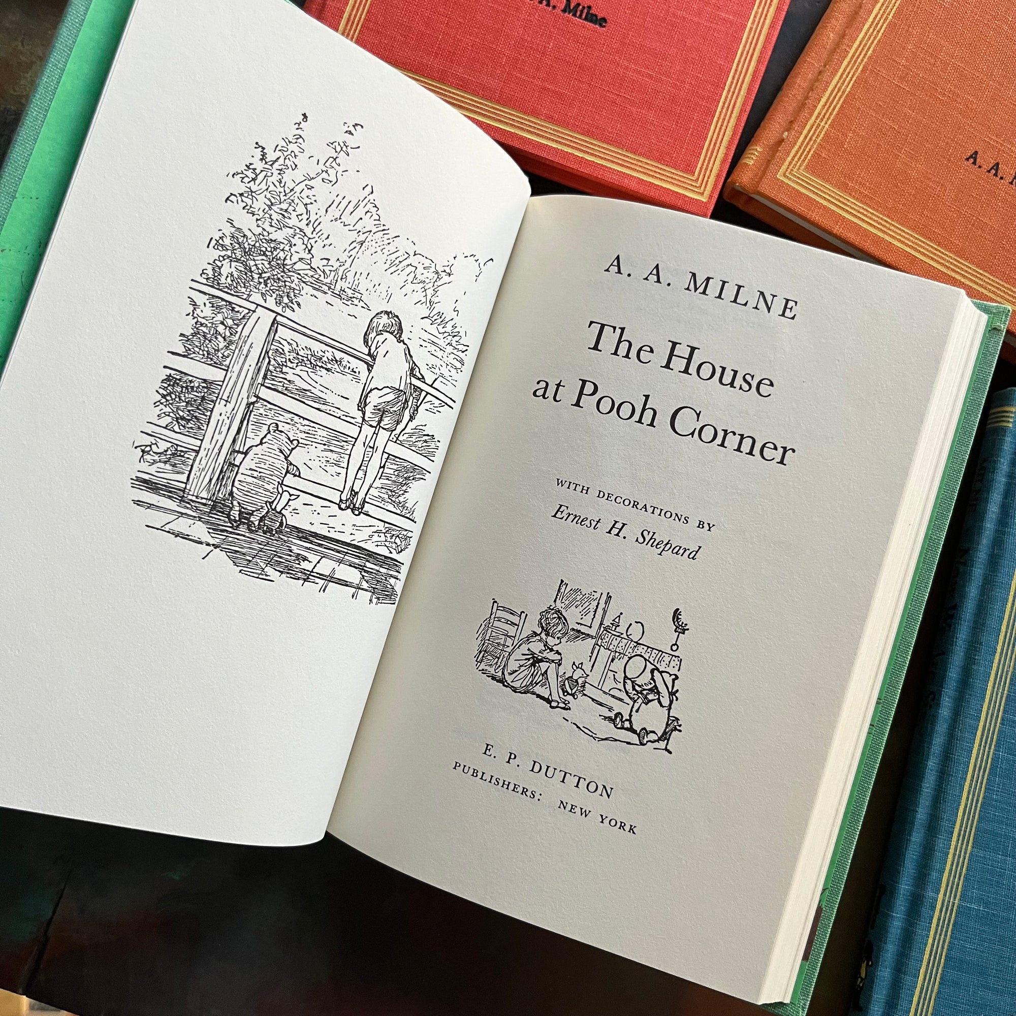 Pooh's Library - Winnie the Pooh Box Set-A. A. Milne-E. H. Shepard-read aloud revival books-vintage children's short stories-view of the title page for The House at Pooh Corner