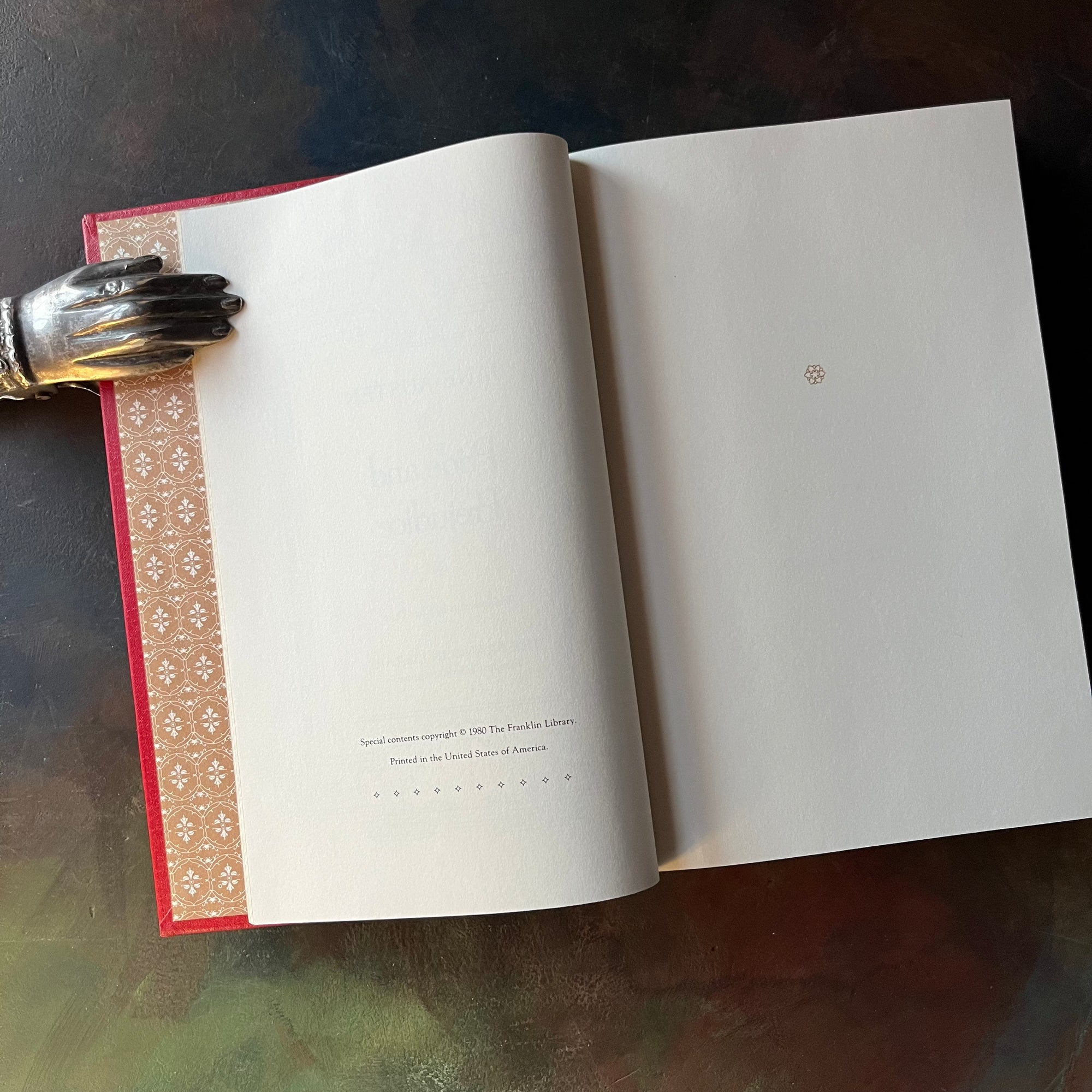 Pride and Prejudice written by Jane Austen.  This is a 1980 edition printed by The Franklin Library-vintage classic literature-collector's edition-view of the copyright page
