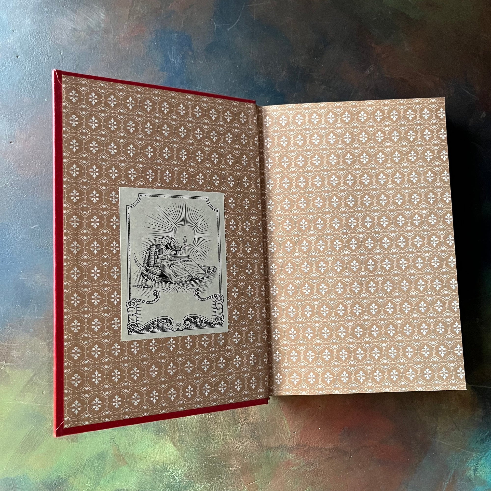 Pride and Prejudice written by Jane Austen.  This is a 1980 edition printed by The Franklin Library-vintage classic literature-collector's edition-view of the inside cover with a blank book plate
