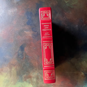 Pride and Prejudice written by Jane Austen.  This is a 1980 edition printed by The Franklin Library-vintage classic literature-collector's edition-view of the spine