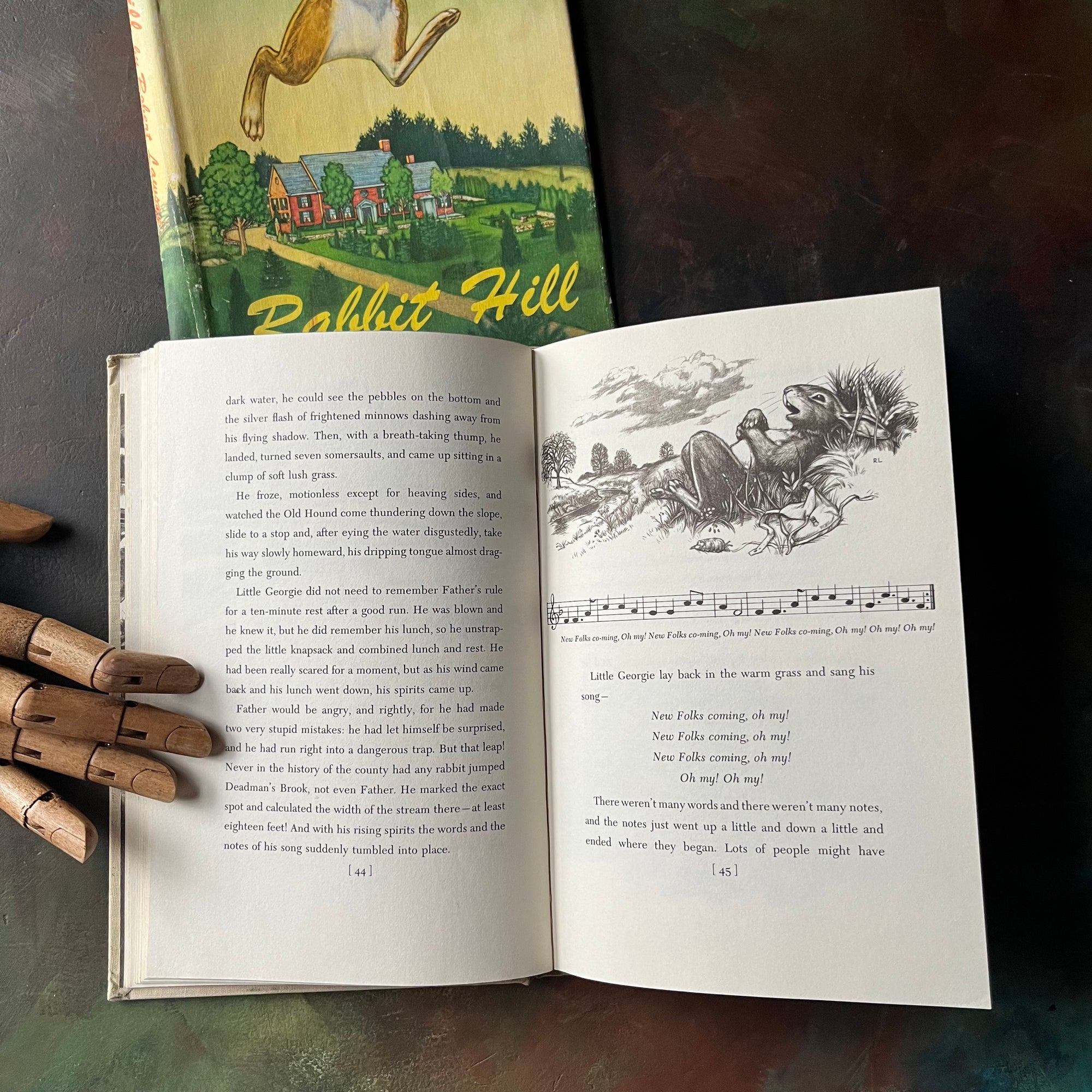 Rabbit Hill written & illustrated by Robert Lawson-John Newbery Medal Winning Book-vintage children's chapter book-living book-view of the illustrations