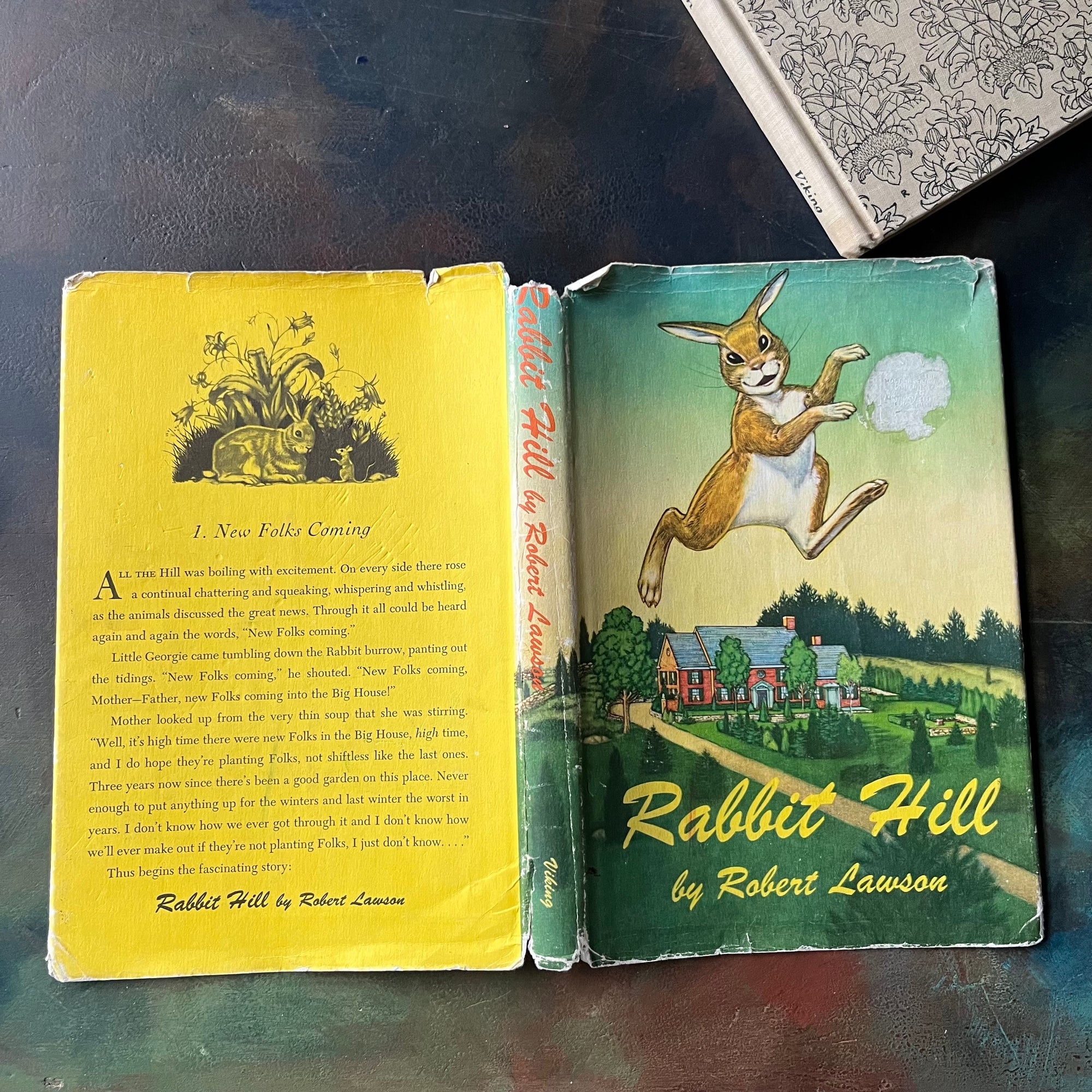 Rabbit Hill written & illustrated by Robert Lawson-John Newbery Medal Winning Book-vintage children's chapter book-living book-view of the outside of the dust jacket