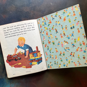 Rand McNally Ding Dong School Book-The Big Coal Truck-Miss Frances-1950s children's picture book-view of the back, inside cover and last page of the book