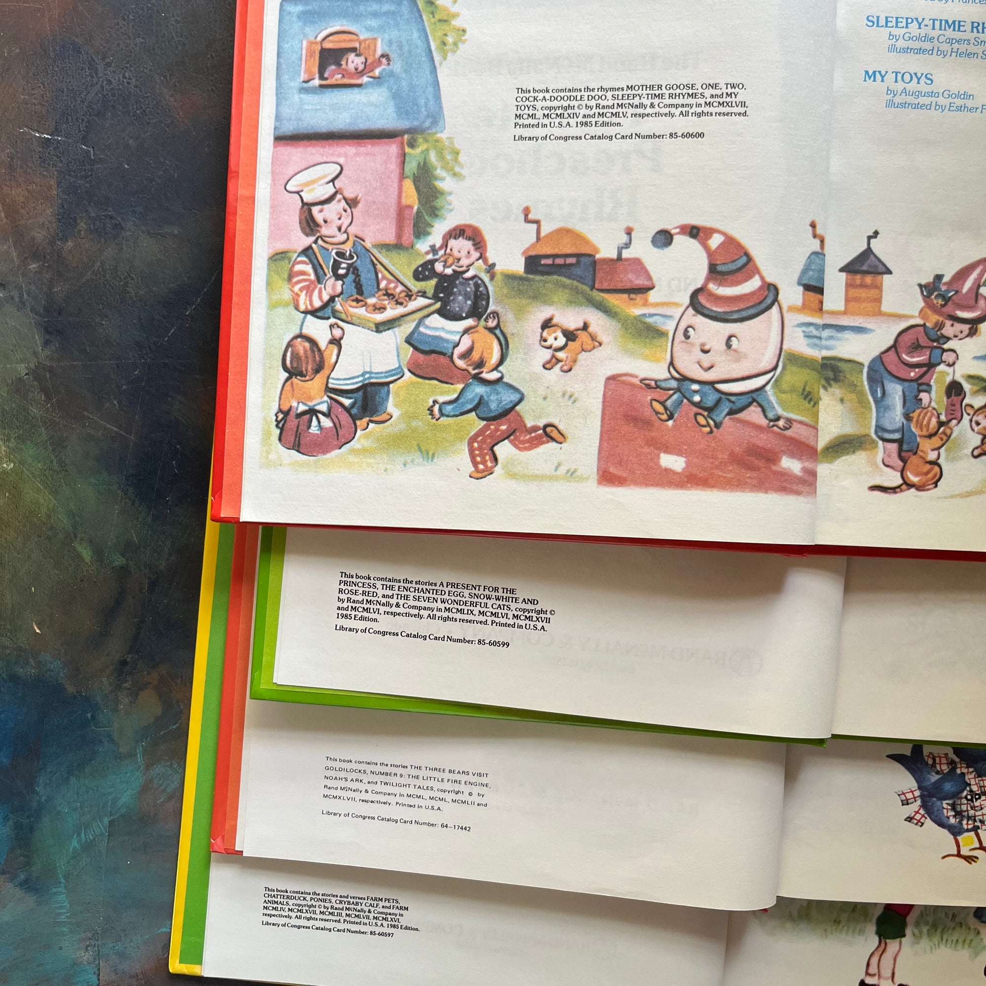 Rand McNally Favorite Books Set-bedtime stories-preschool rhymes-farm animals-enchanted tales-vintage children's picture books-view of the copyrights