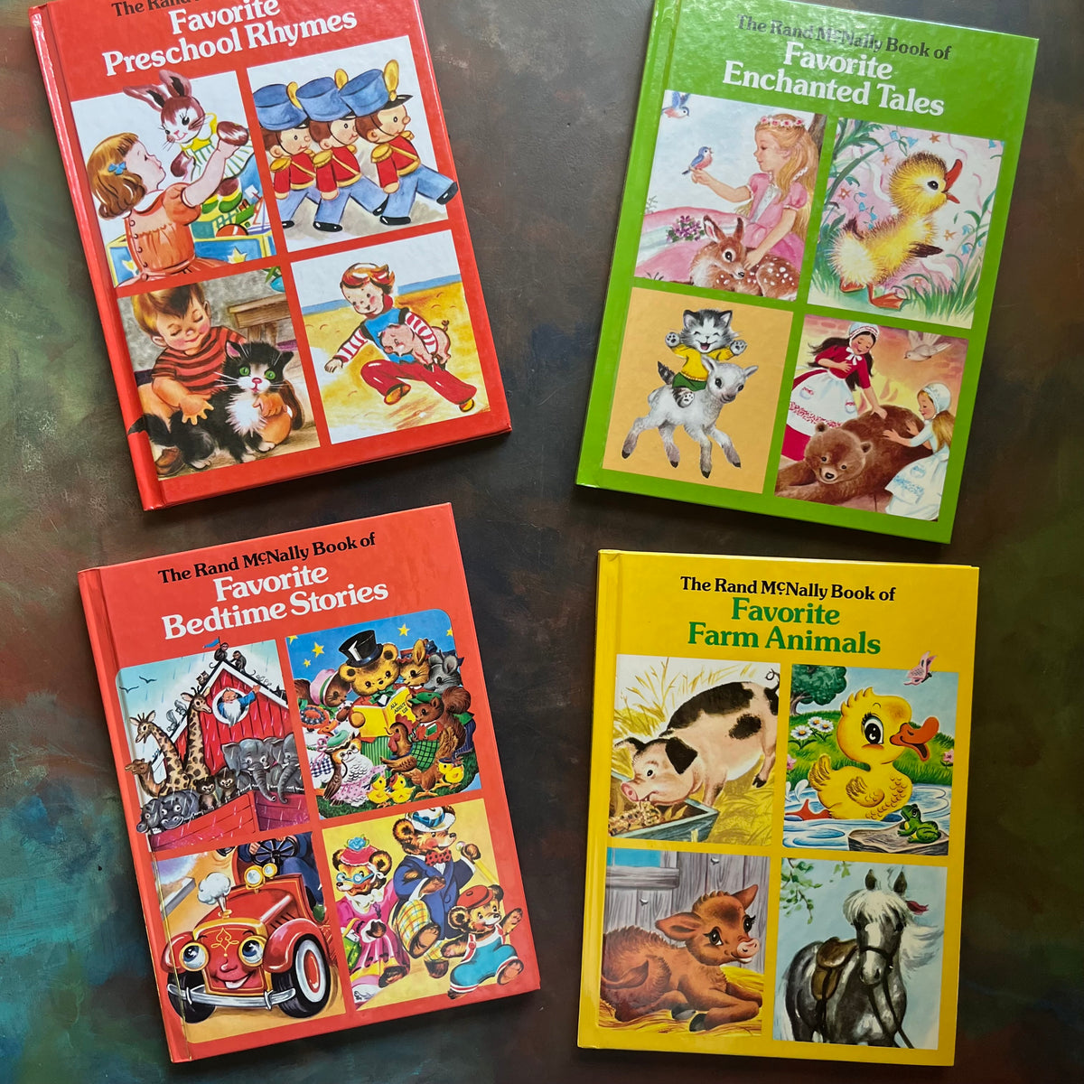 Rand McNally Favorite Books Set-bedtime stories-preschool rhymes-farm animals-enchanted tales-vintage children's picture books-view of the front covers