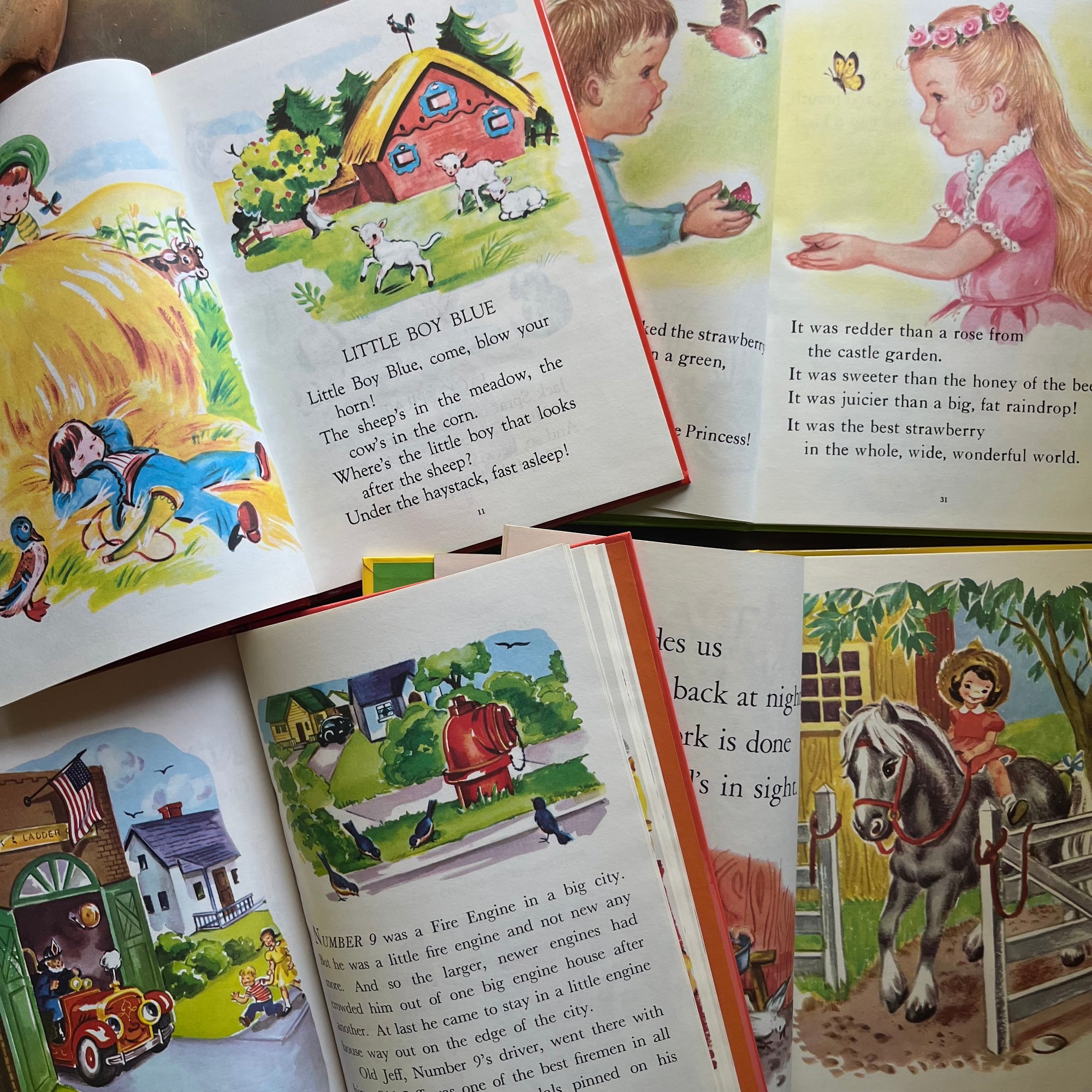 Rand McNally Favorite Books Set-bedtime stories-preschool rhymes-farm animals-enchanted tales-vintage children's picture books-view of the illustrations