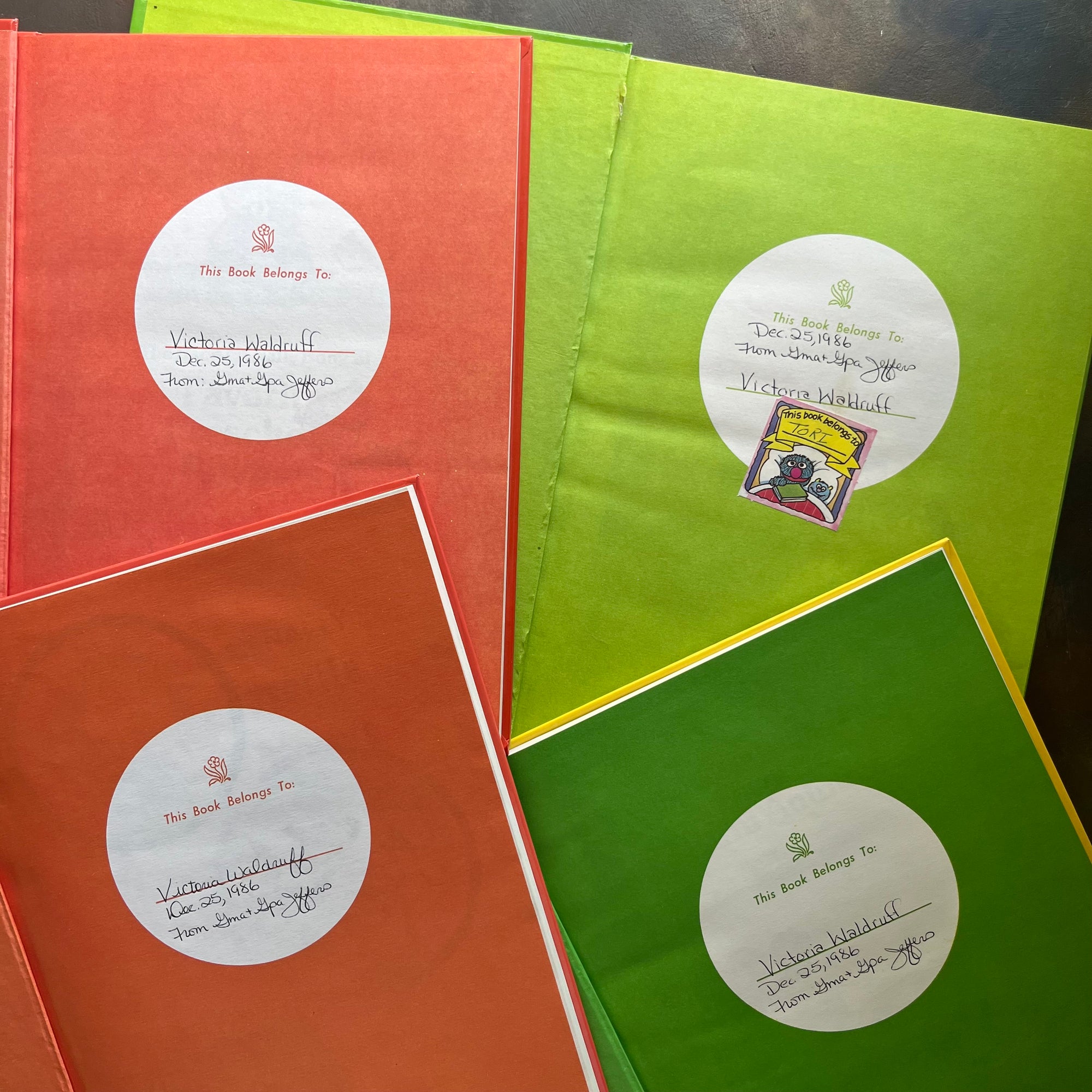 Rand McNally Favorite Books Set-bedtime stories-preschool rhymes-farm animals-enchanted tales-vintage children's picture books-view of the inside covers with inscriptions on each one