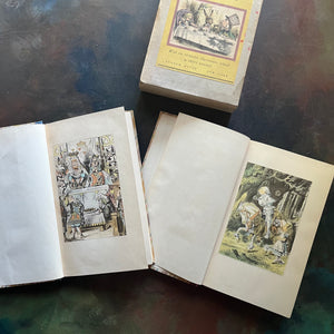 Random House Centennial Edition in Book Sleeve-Alice's Adventures in Wonderland-Through the Looking Glass & What Alice Saw There written by Lewis Carroll with illustrations by John Tenniel colored by Fritz Kredel-vintage children's classics-cabin100 book-view of the frontispieces