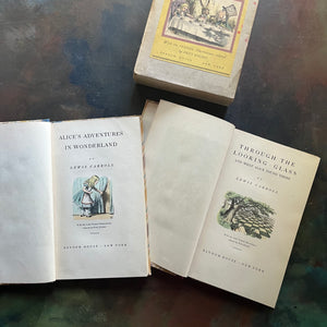 Random House Centennial Edition in Book Sleeve-Alice's Adventures in Wonderland-Through the Looking Glass & What Alice Saw There written by Lewis Carroll with illustrations by John Tenniel colored by Fritz Kredel-vintage children's classics-cabin100 book-view of the title pages