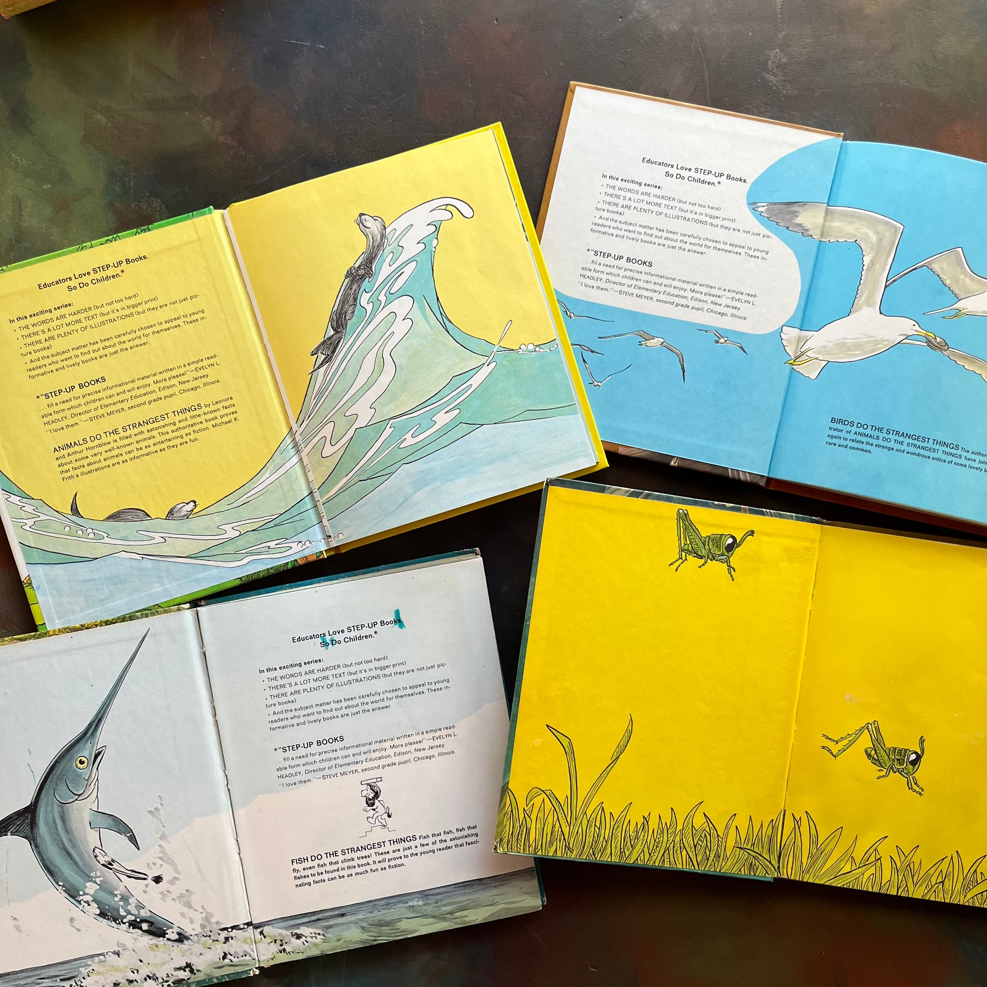Random House Step-Up Books Living Science Series–Vintage Beginning Chapter Books for Young Readers-Animals, Birds, Insects, Fish-vintage children's books for sale-view of the inside covers