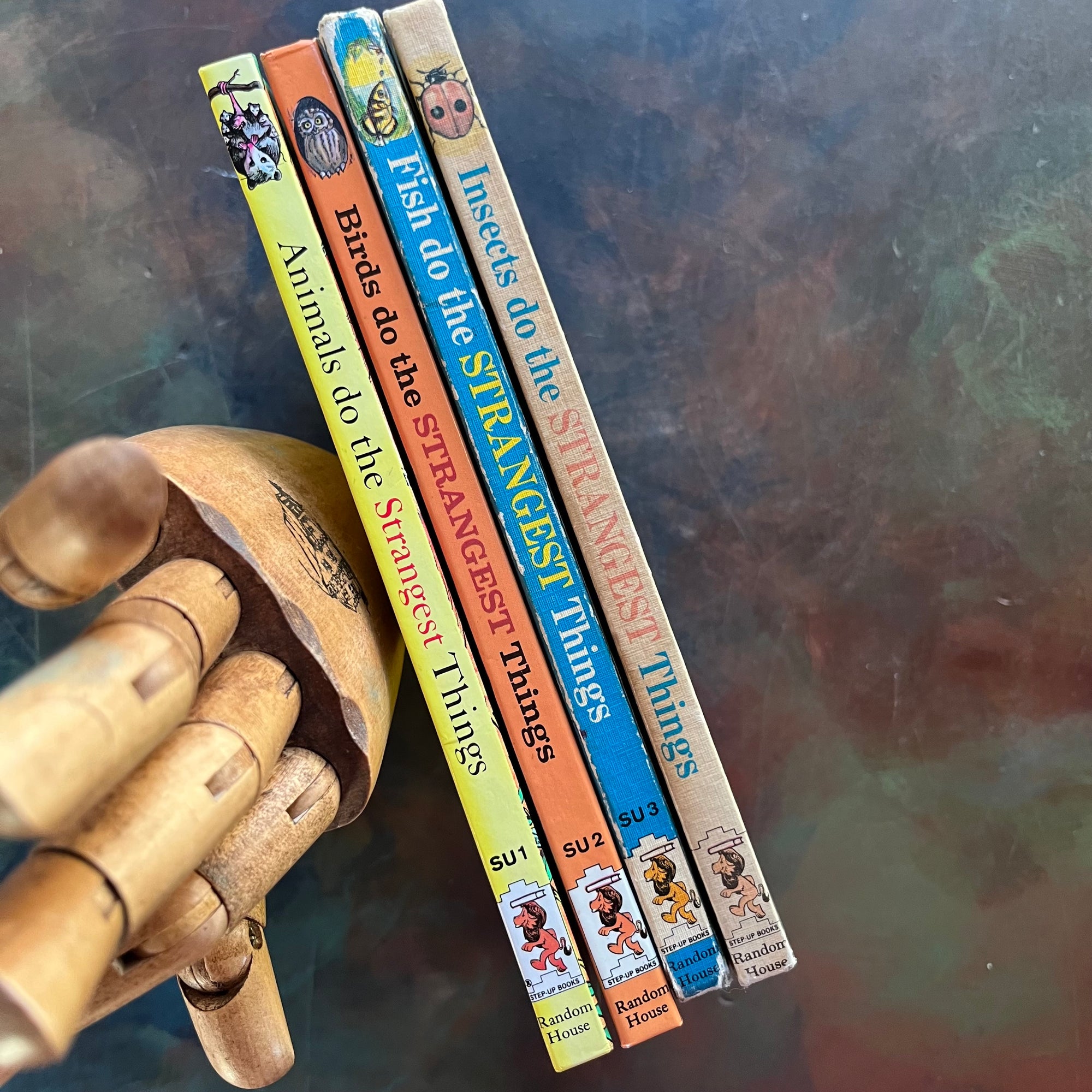 Random House Step-Up Books Living Science Series–Vintage Beginning Chapter Books for Young Readers-Animals, Birds, Insects, Fish-vintage children's books for sale-view of the spines